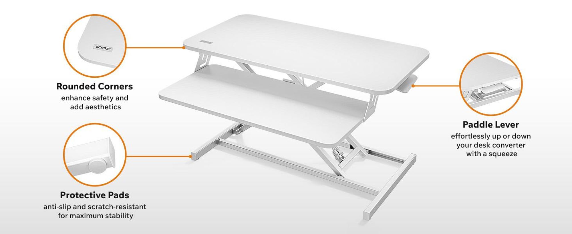 SENSE7 Stolný konvertor, biely, ergonomický stolný nadstavec, výškovo nastaviteľná pracovná stanica na sedenie a státie, 81 x 40 cm, kancelársky stojan na monitor s nosnosťou do 13 kg