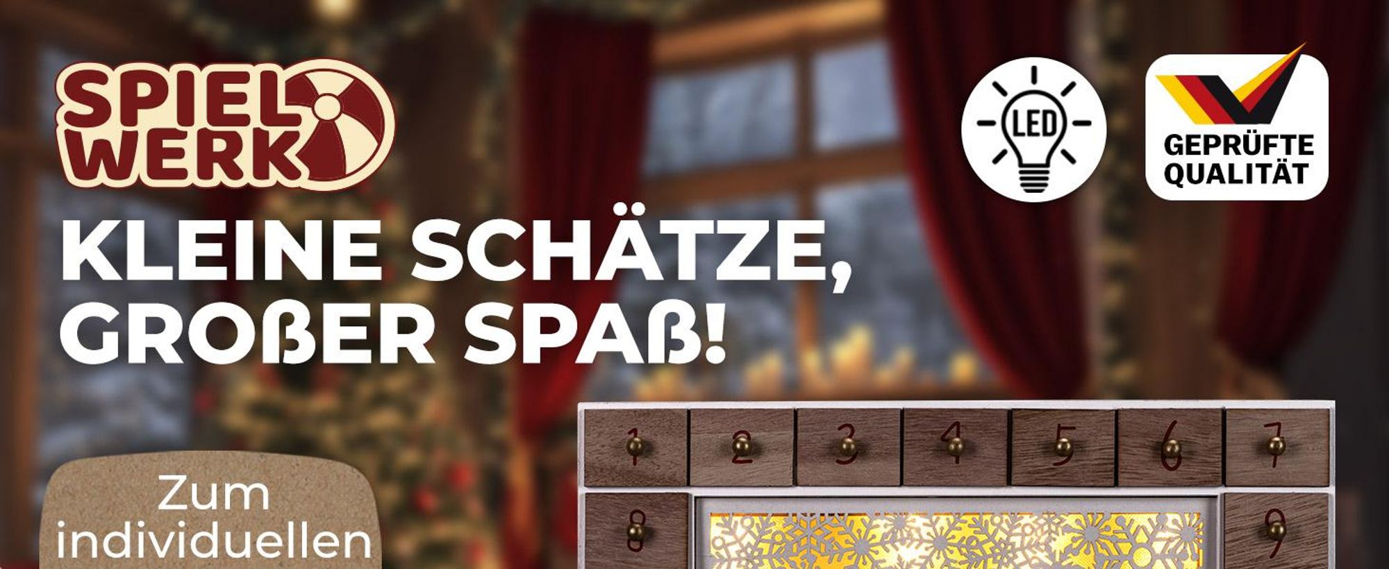 SPIELWERK® Adventskalender zum selbst Befüllen Nachhaltig LED warmweiß 24 Türchen Weihnachtskalender DIY Holz Kinder Wiederverwendbar Winterlandschaft