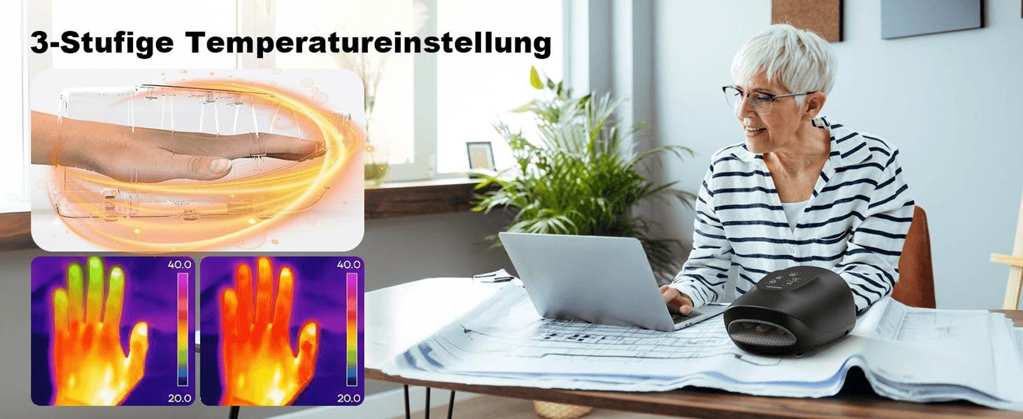 Intelligentes Handmassagegerät mit Wärme- und Kompressionsfunktion 3 Massageprogramme, 4 Temperatureinstellungen, 5 Kompressionsmuster Therapeutische