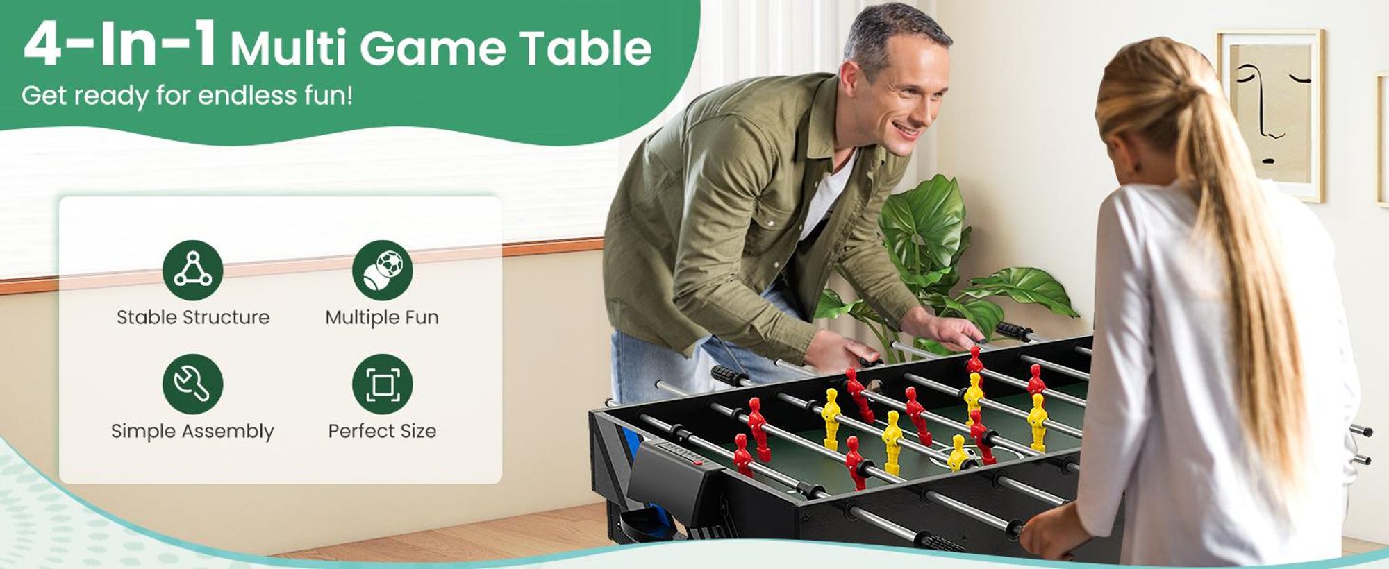 COSTWAY 4 in 1 Tischkicker, Multifunktionstisch mit Tischfußball,Billard,Tischtennis&Airhockey, Kombi-Spieltisch-Set für Kinder&Erwachsene 125x97x83cm