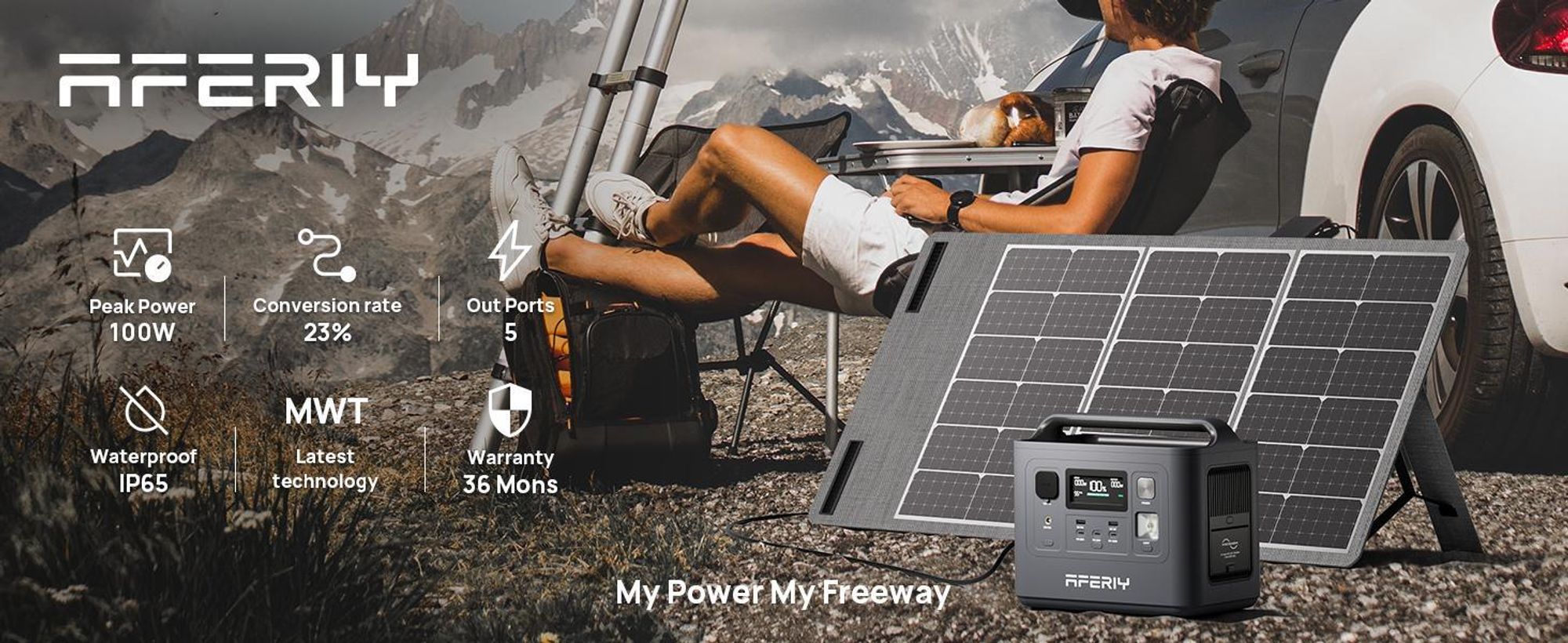 AFERIY 100W Solarpanel faltbar – Monokristallin, IP65, MC4 für Powerstation