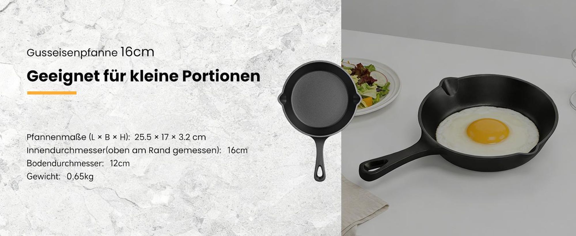 HOMELUX Gusseisenpfanne 26cm Pfanne Gusseisen Induktion Antihaft Eingebrannte Gusspfanne, Eisenpfanne Cast Iron Pan, Skillet Grillpfanne Steakpfanne