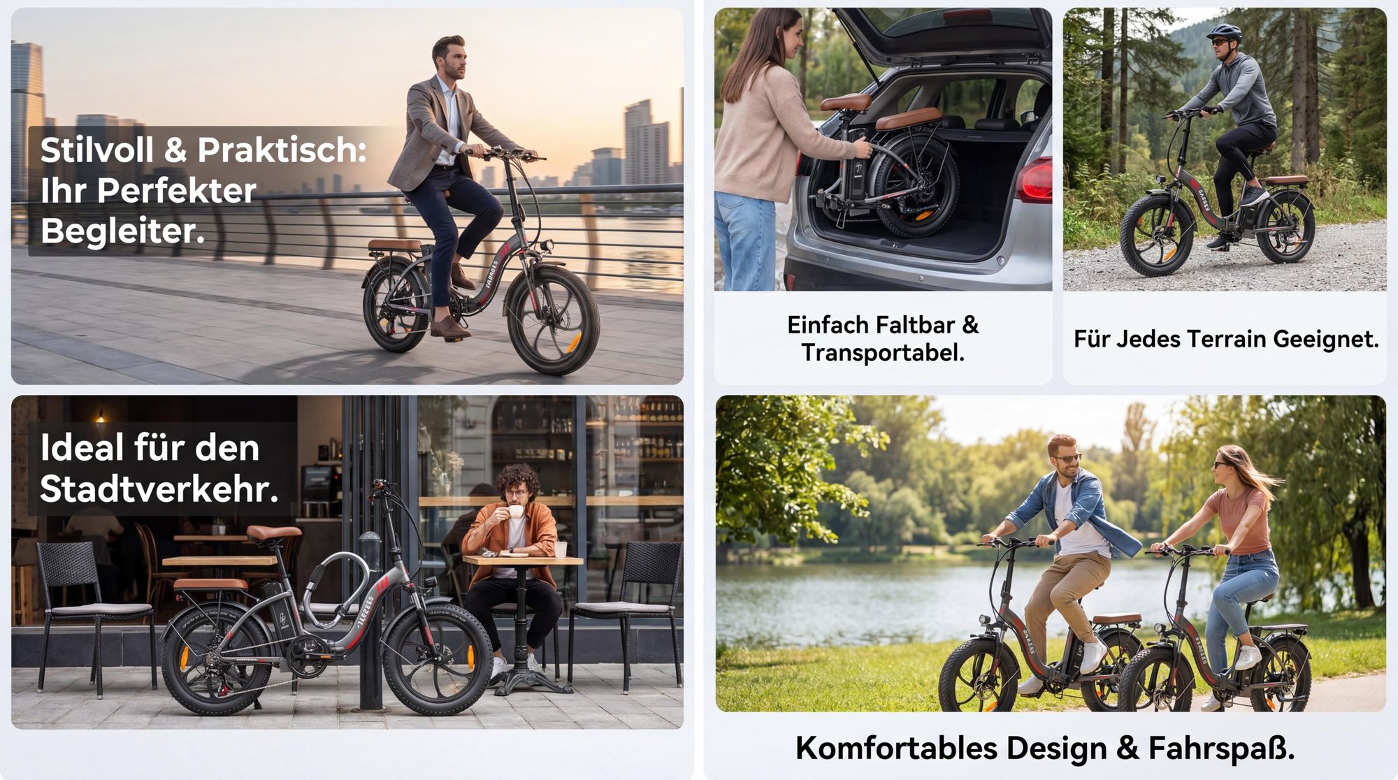 Elektrofahrrad 20 zoll Rostfreie Aluminiumlegierung 36 V 18 Ah 648 Wh bis zu 120 - 150 km Wasserdicht IPX5 Pedelec klapprad 7 Gang, Grau