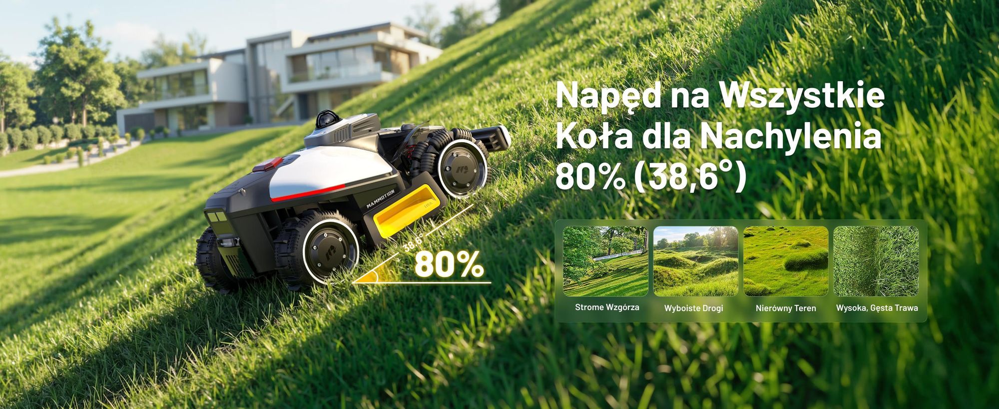 Robotická sekačka Mammotion LUBA Mini 2 AWD 1500, bez kabelu, do 1500 m², sekání okrajů, DropMow, mapování, 4G modul, APP