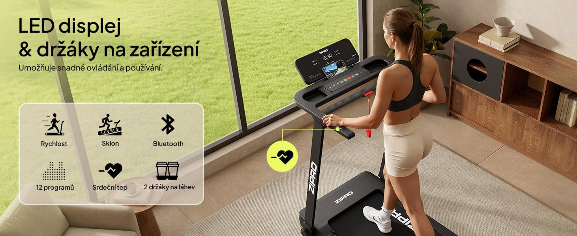 Elektrický bežecký pás ZIPRO Forma | Skladací bežecký pás pod posteľ | 1–12 km/h | Pás 120 x 40 cm | Tlmenie nárazov Reel Feel | Zwift Kinomap | do 120 kg
