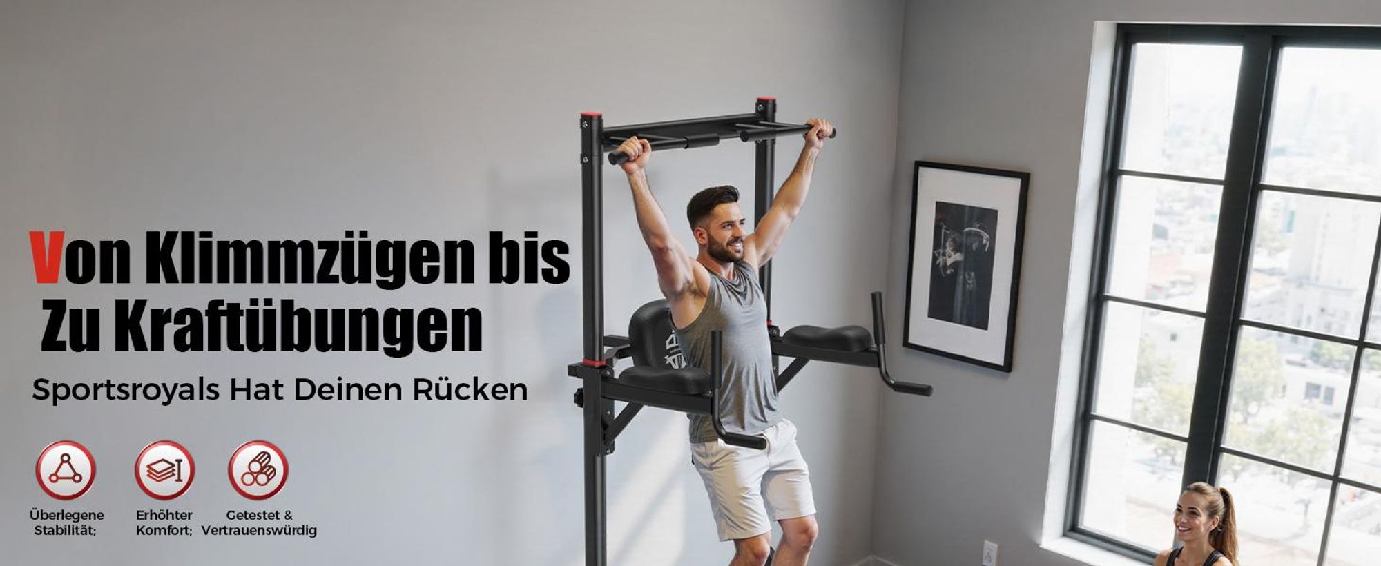 Sportsroyals Power Tower Klimmzug-Dip-Station, Hilfstrainer, multifunktional, für Zuhause, Fitnessstudio, Krafttraining, Fitnessgerät, 200 kg