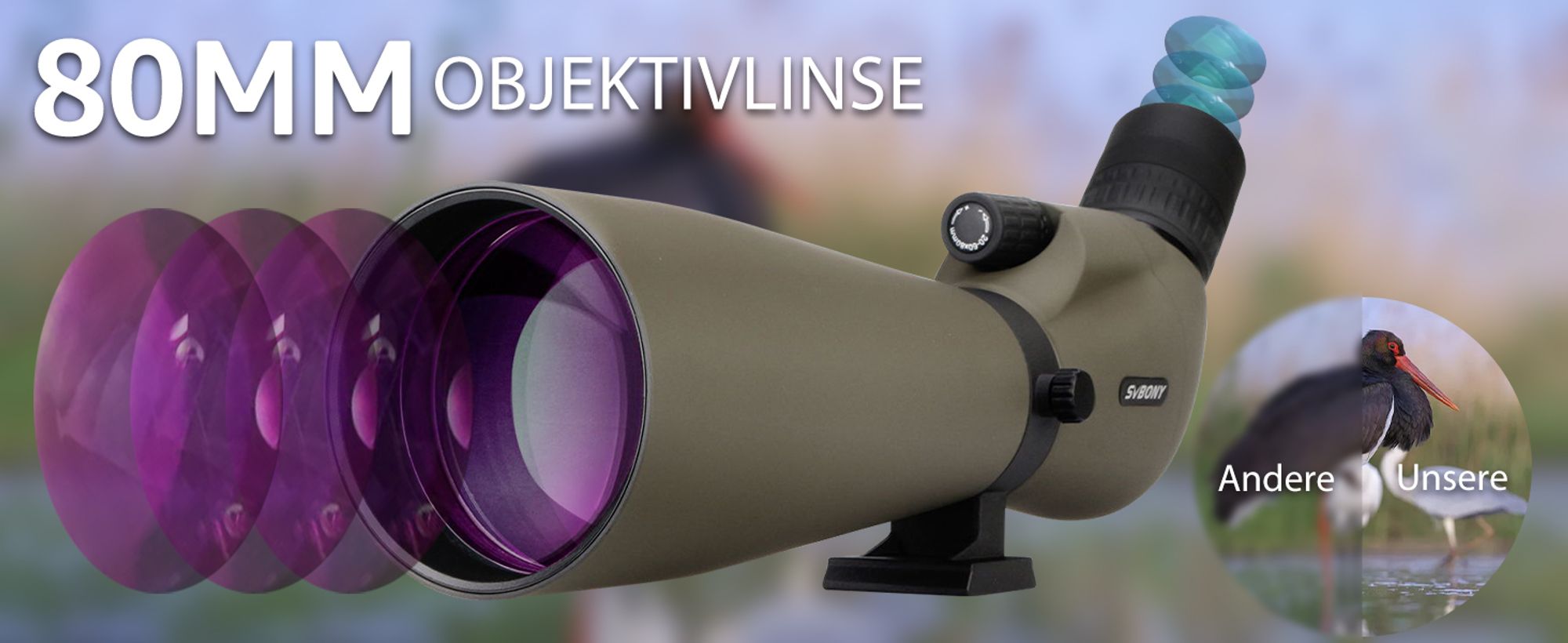 Svbony SV401 Spektiv, 20-60x80 Spektiv mit Stativ, Wasserdichtes FMC Optik 45-Grad Abgewinkelt Spektive für Sportschützen Vogelbeobachtung Zuhause oder Outdoor