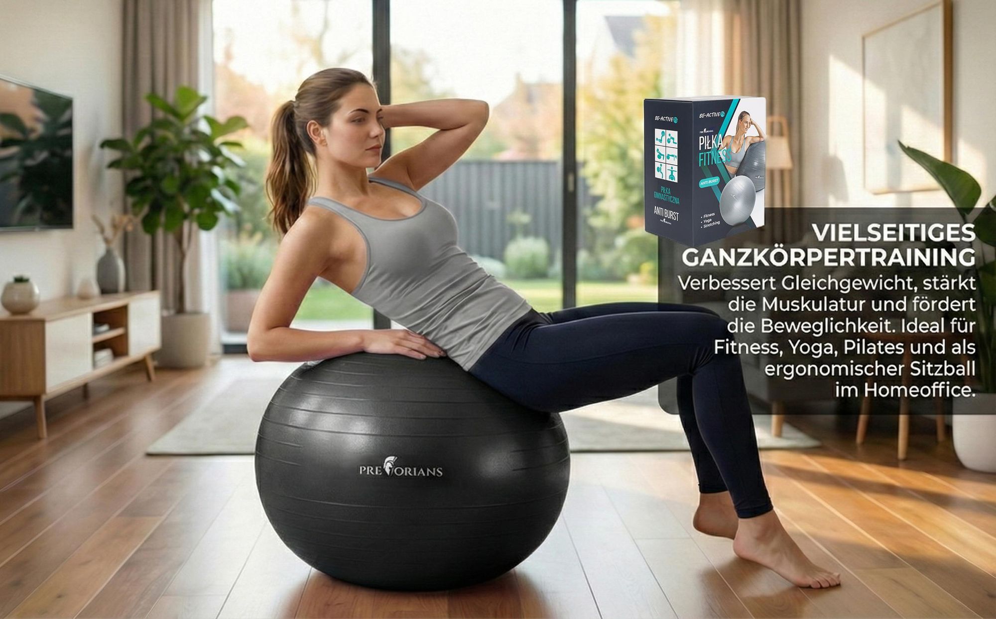 Gymnastikball 65 cm Anti Burst Fitnessball Sitzball Yoga-Ball bis 100 kg Schwarz