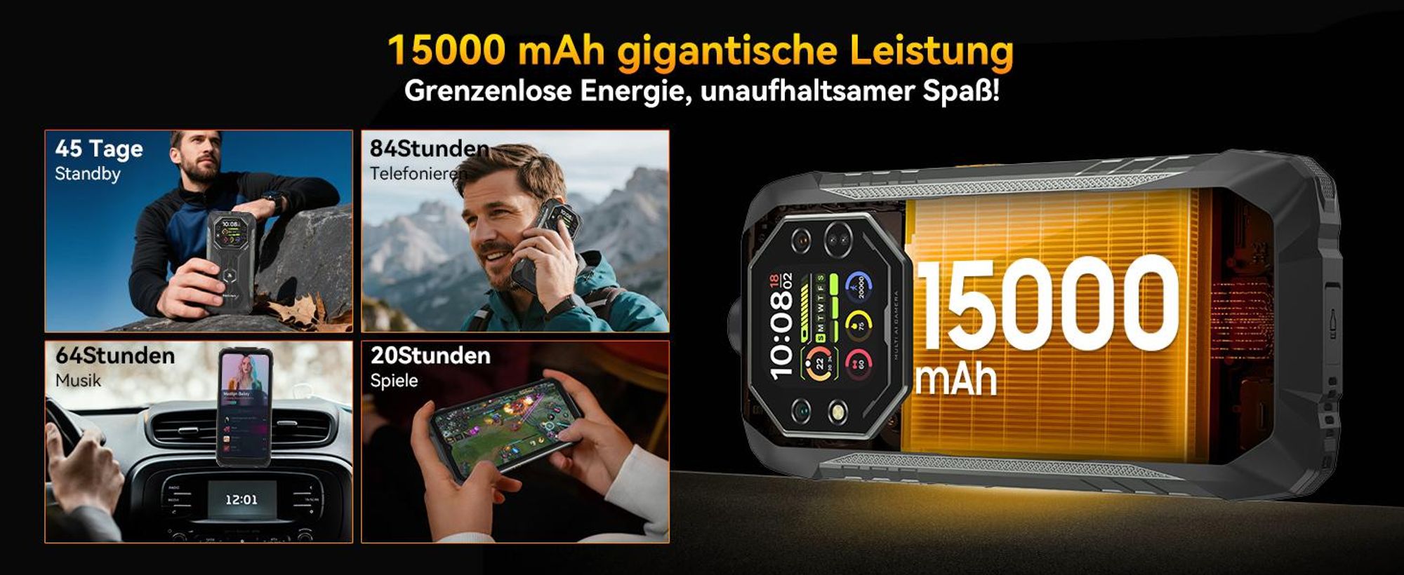 Blackview ROCK 1 Militärisches Outdoor-Smartphone mit Dual-Display Smartphone Android 16, Helio G81, 15000mHA, 33W Schnellladung, Face ID