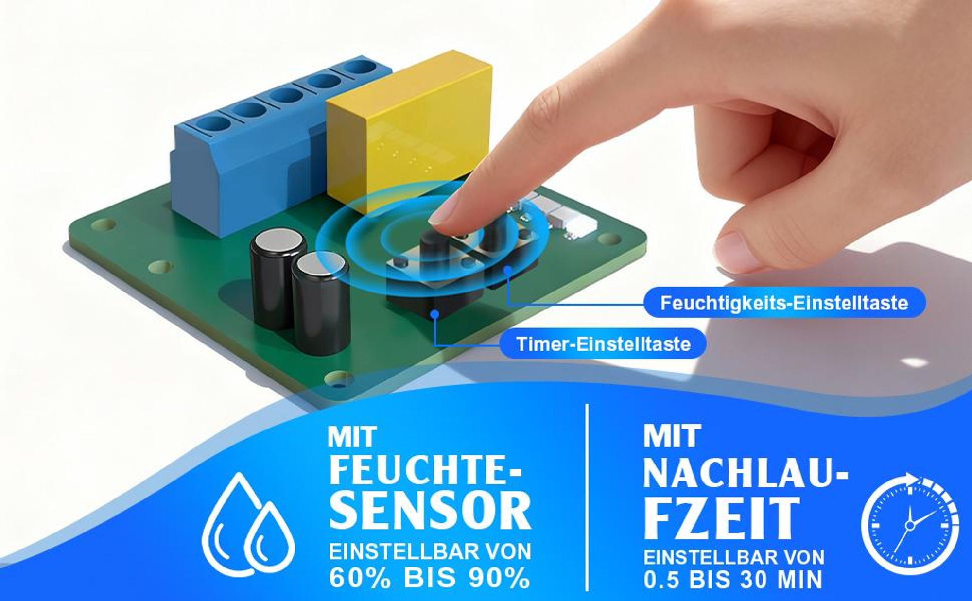 100mm 12W/34db Badlüfter Leiser Wandventilator, 95m³/h Kräftiger mit Feuchtigkeitssensor, Rücklaufklappe Lüfter, Nachlauf für Küche Bad WC, Schwarz