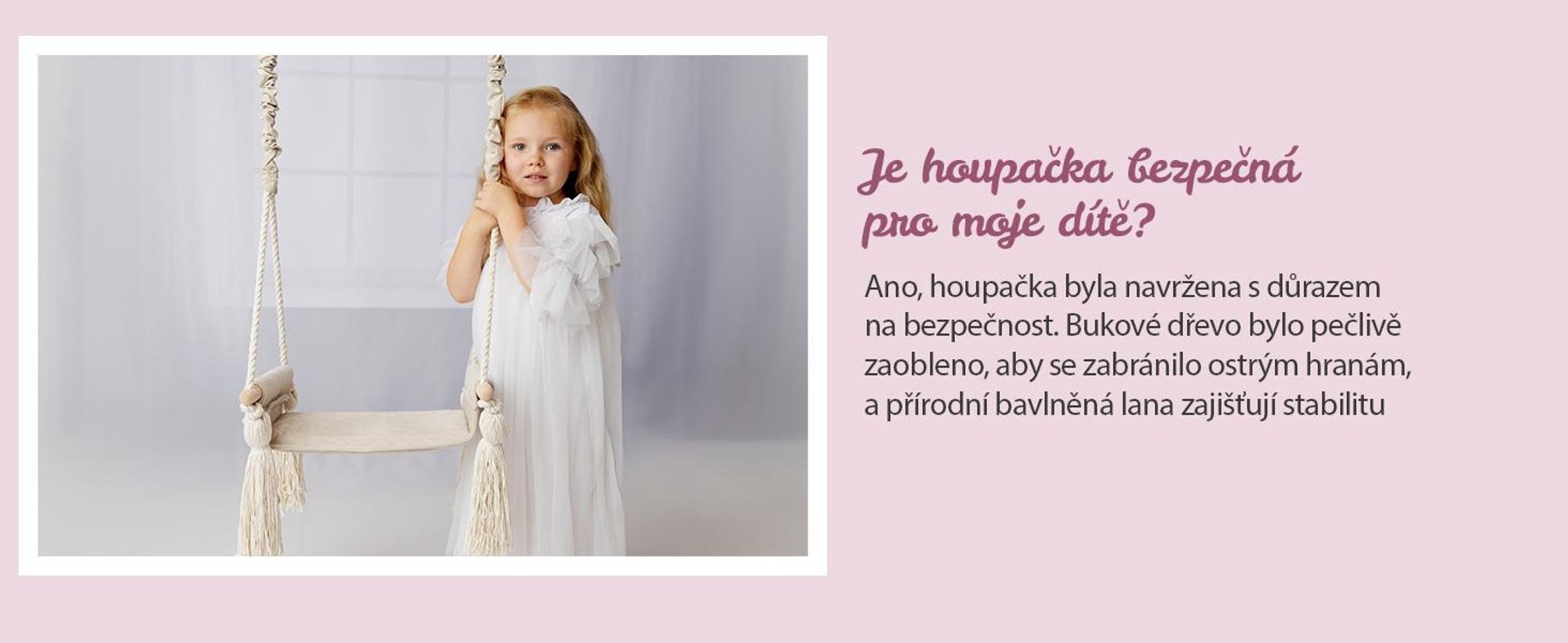 Create For You® - Dřevěná Houpačka Pro Děti S Bavlněným Lanem, Dětská Houpačka, Vnitřní Sedadlo S Měkkým Materiálem, Výškově Nastavitelná, Béžová