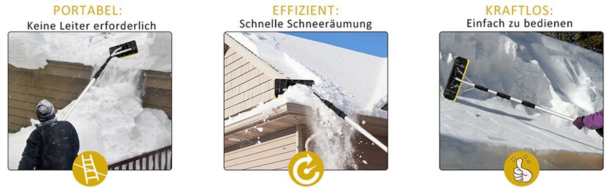 COSTWAY Schneeschaufel Dach, Einstellbereich 201-630 cm, Dachschneeräumer aus Aluminium, Schneeschieber Schneeräumer Dachräumer mit Rutschfester Griff
