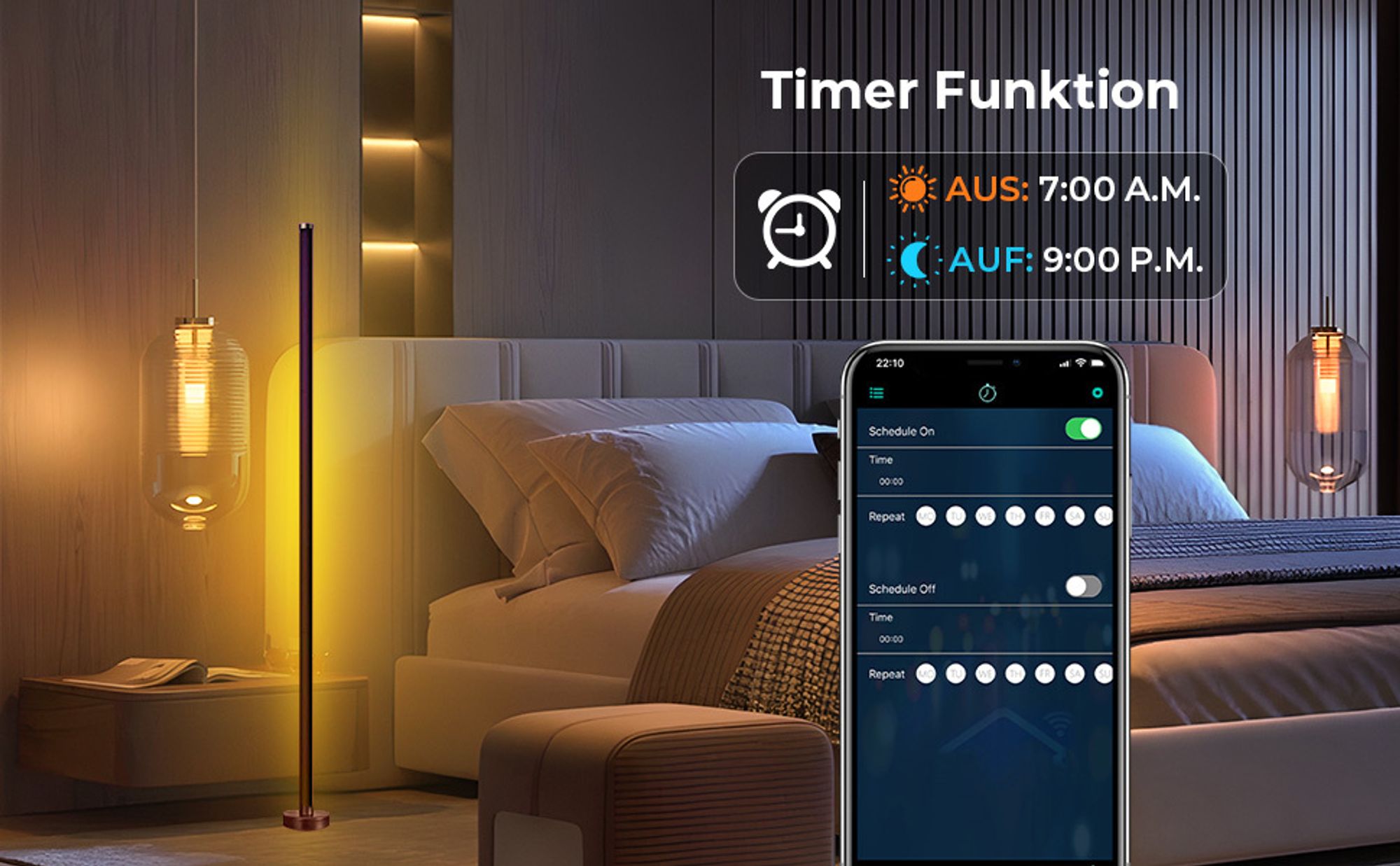 LED Stehlampe RGB ​Dimmbar Stehleuchte Bluetooth App-Steuerung Musik Sync Lichtsaeule Ecklampe Standleuchte mit Fernbedienung