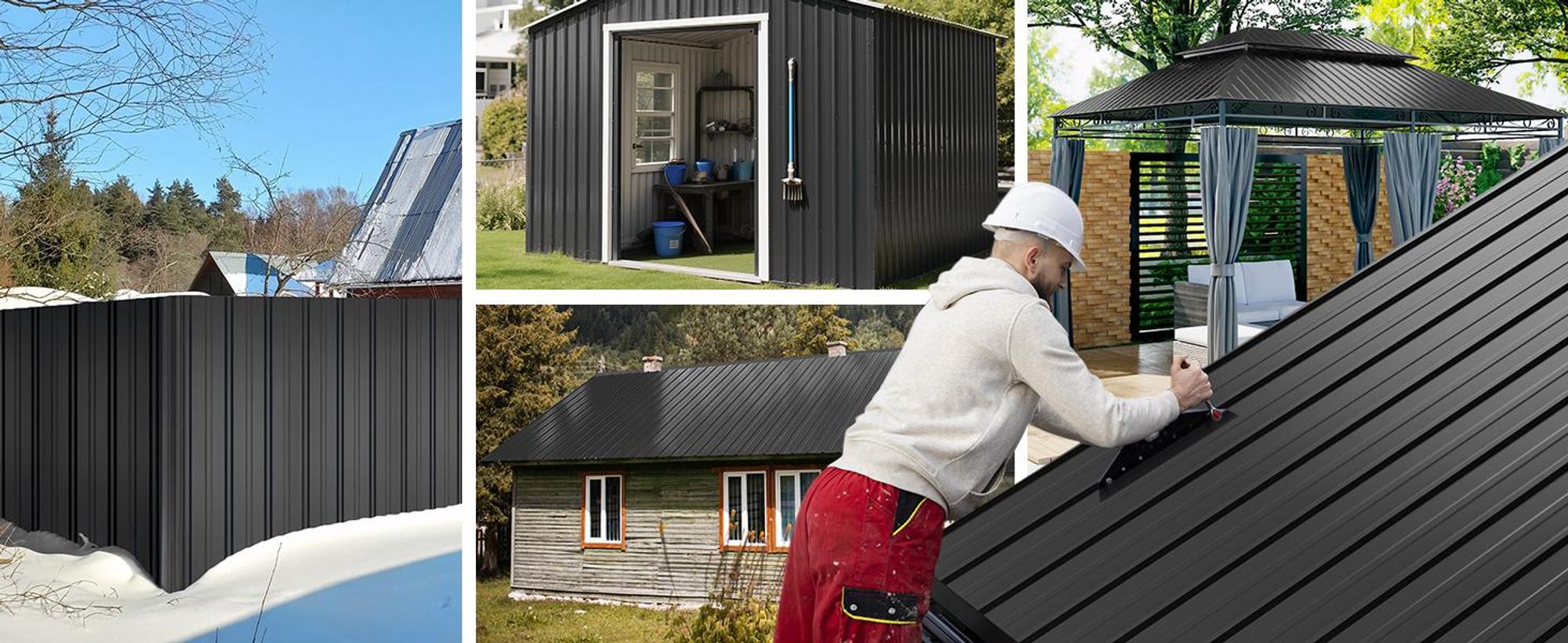 Mondeer Wellplatte Dachplatten 14-tlg Trapezblech-Set, 8,3 m² Abdeckfläche inkl. 100 Schrauben & Montagehandschuh, Feuerverzinkt 105 x 57cm Schwarz