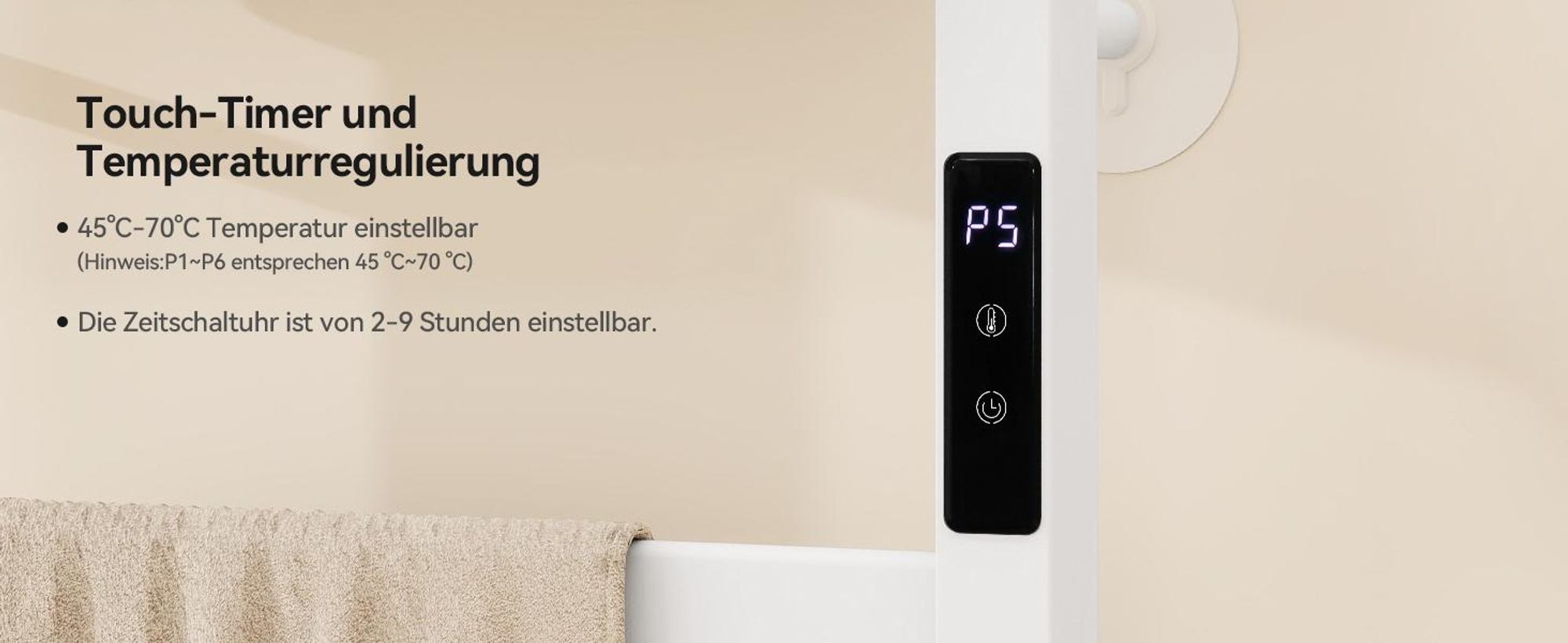 Puluomis Handtuchtrockner Elektrisch Heizkörper mit Timing Thermostat Handtuchwärmer 395 x 470mm Badheizkörper Weiß Handtuchhalter 72W