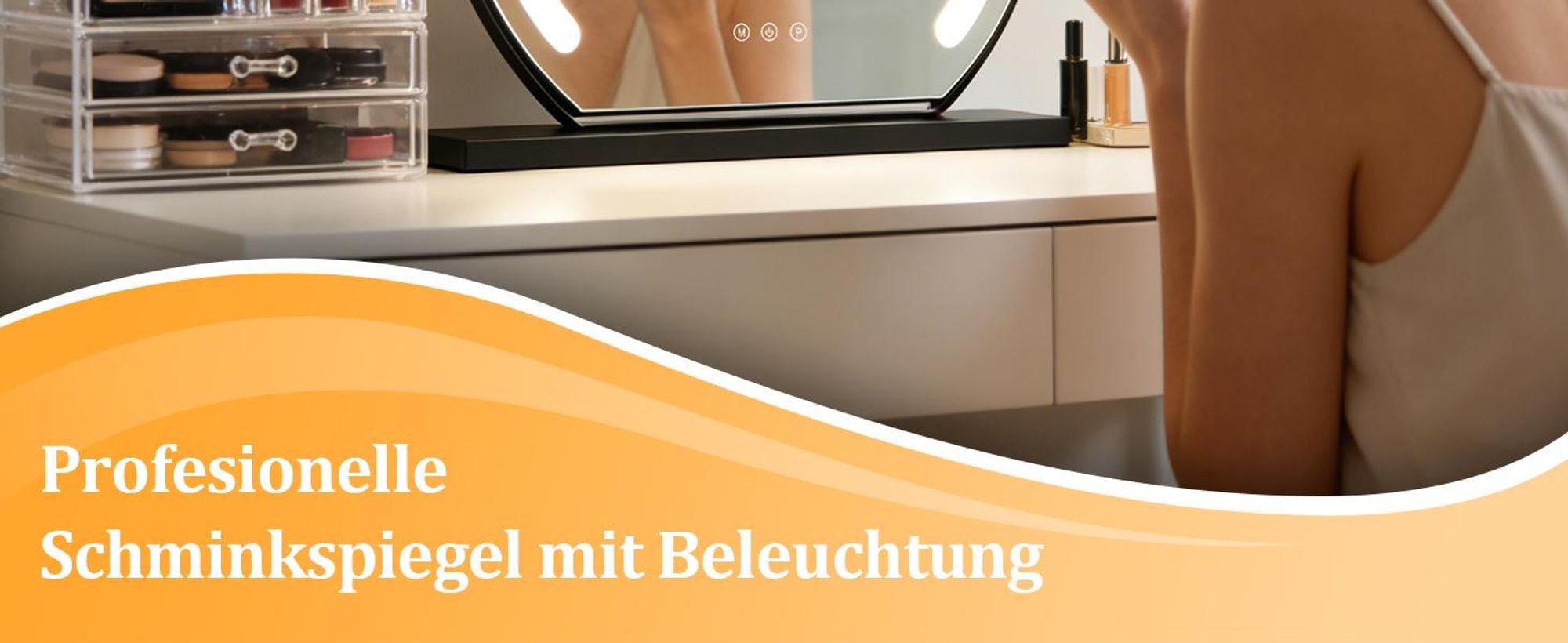 ZMH Schminkspiegel mit Beleuchtung Spiegel 40×35CM LED Vanity Mirror Kosmetikspiegel Tischspiegel 3 Modi Schminktischspiegel Schwarz Touch Dimmbar