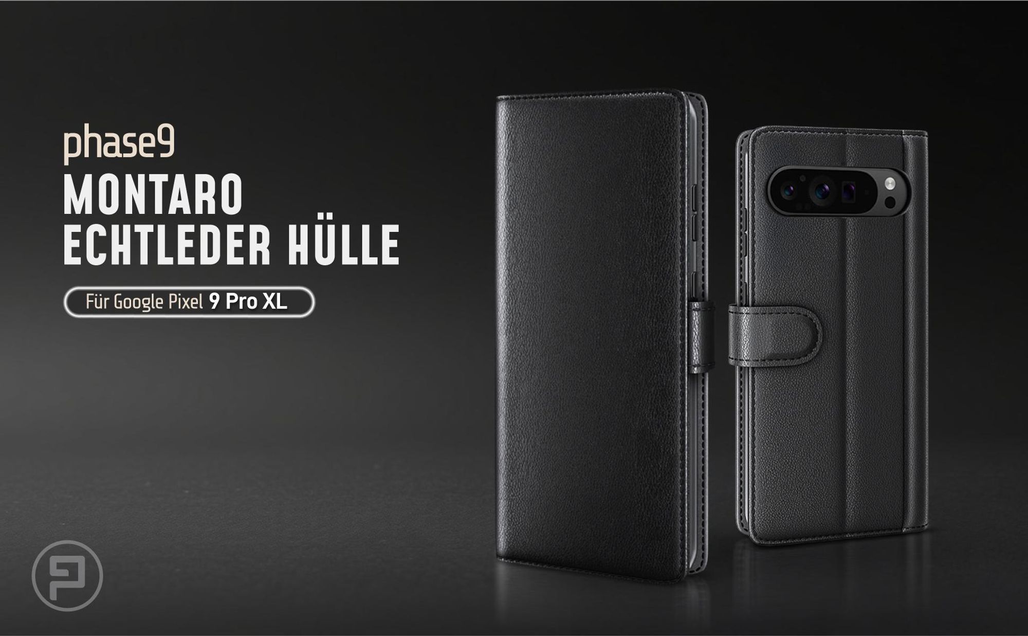 Schwarze Lederhülle für Google Pixel 9 Pro XL mit Magnetschließe