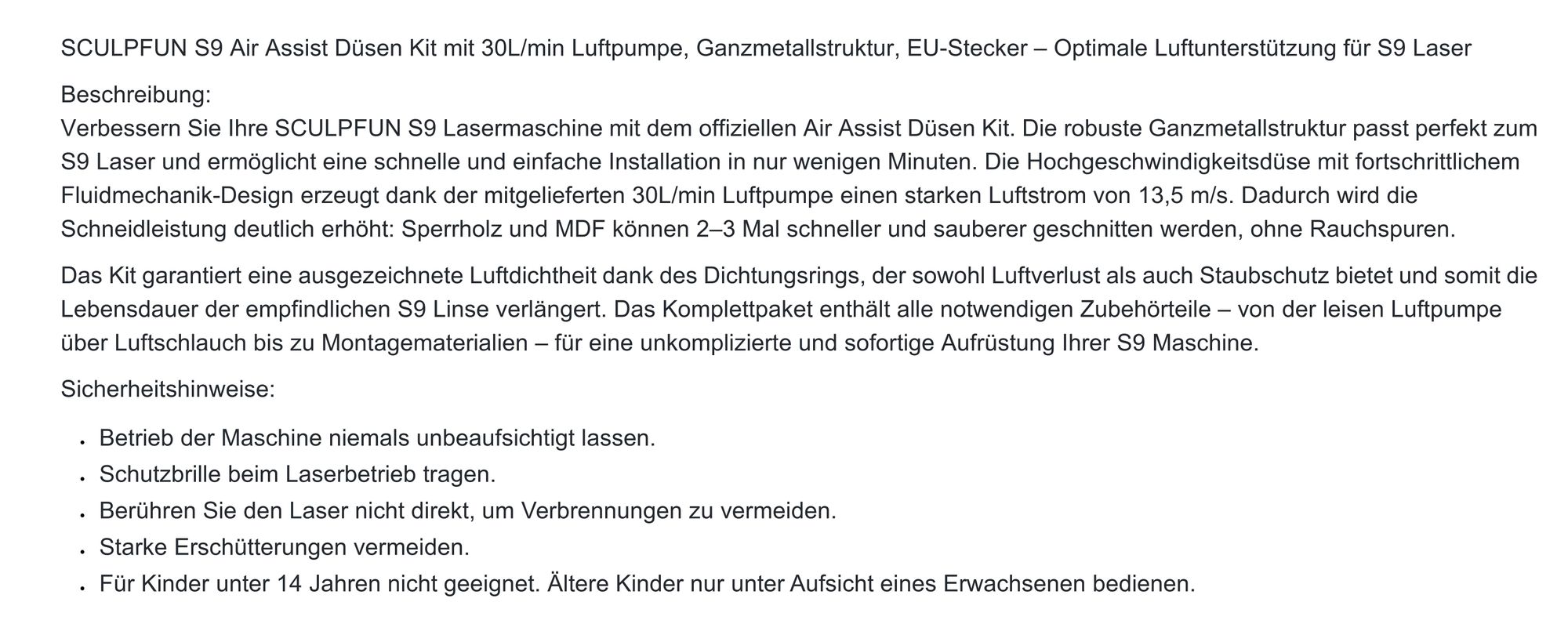 SCULP FUN S9 Air Assist Kit mit Düse: Leistungsstarke Luftunterstützte für S9– 220V, 30L/min, Prazise Schnitte, Leise & Langlebig