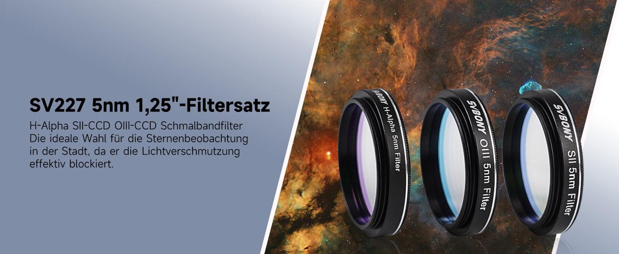 Svbony SV227 Teleskopfilter, 1,25‘’ Schmalband Filter Set, OIII H-Alpha SII 5nm Schmalbandfilter, Teleskopzubehör für Nebelbeobachtung Deep Sky