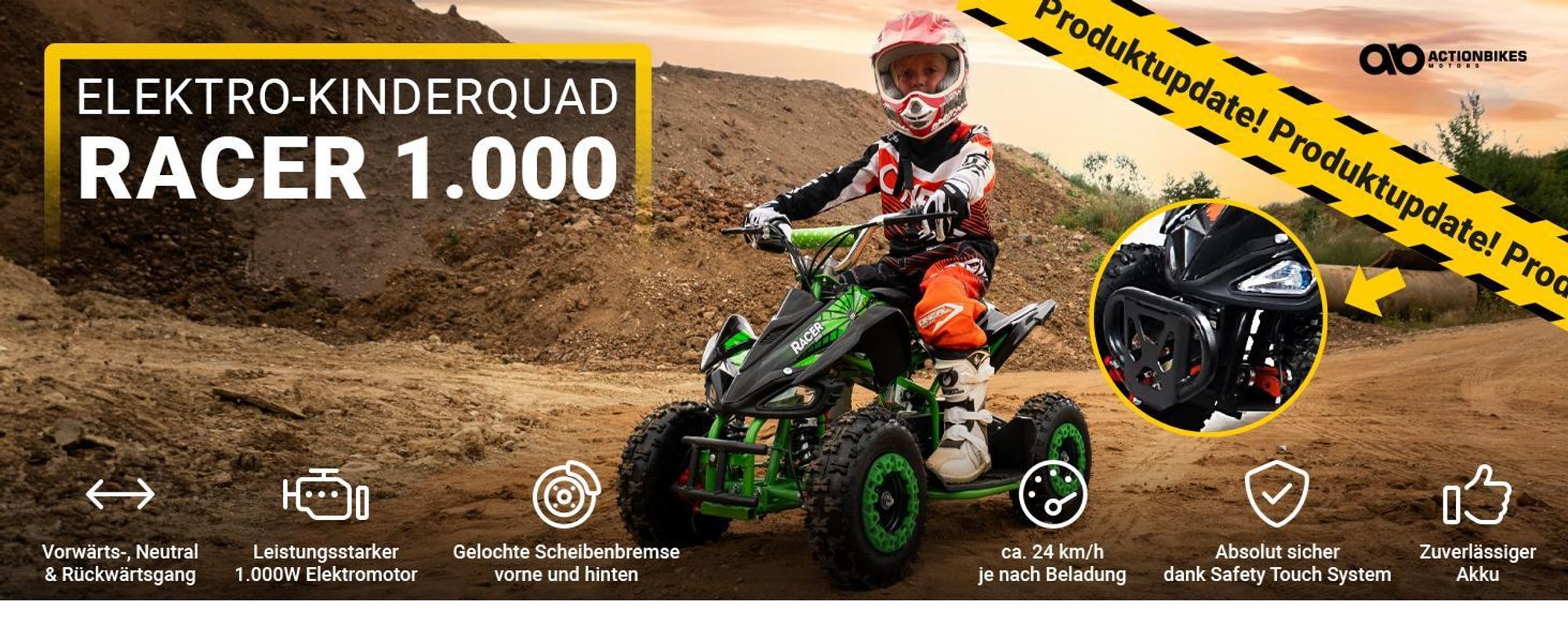 Actionbikes Motors Kinderquad Racer | 1000 Watt - 36 V - Pocket Quad bis 24 km/h - 3 Stufen - Kinder Elektroquad  - Elektro Auto (Schwarz/Pink)
