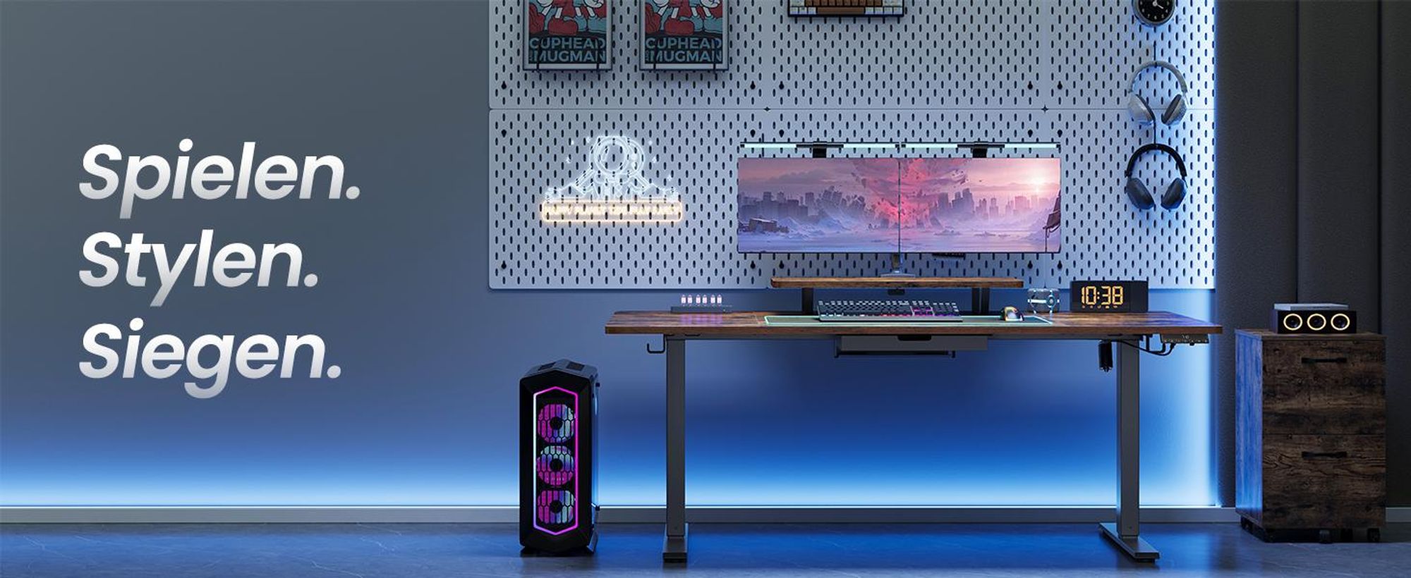 VASAGLE Höhenverstellbarer Schreibtisch, 160 cm, USB-C-Anschluss, Erinnerung bei langem Sitzen, flexibel montierbarer Monitorständer