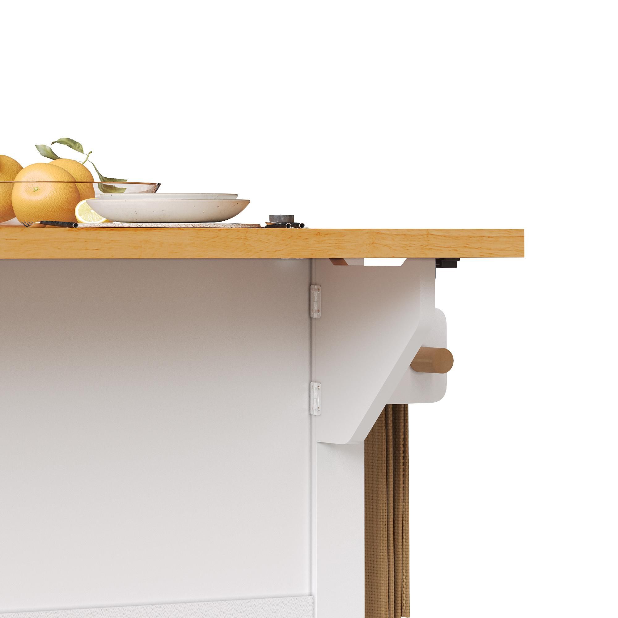 Flieks Servierwagen Speisewagen Erweiterbar, Buffetschrank Kücheninsel mit Schublade, Handtuchhalter und Gewürzregal, 99x40-70x90 cm, Weiß