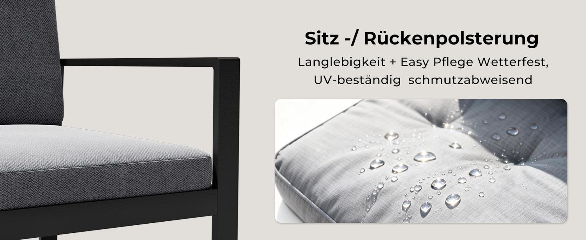 MeXo Gartenlounge-Set Gartenmöbel Set Aluminium 6 Personen, wetterfeste Garten-Essgruppe mit dicke Kissen & Esstisch 140x80x70cm, Outdoor Indoor Möbel