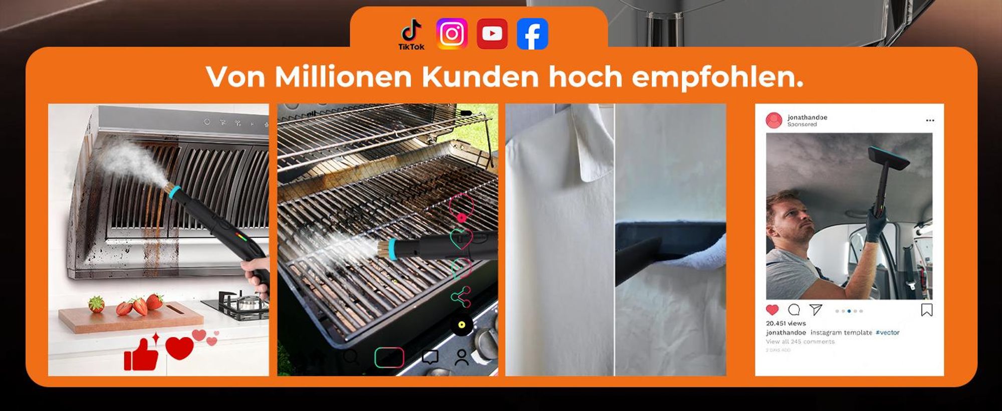 2500W Natürlicher Dampfreiniger mit Druck für mehrere Oberflächen, 16-IN-1 Handdampfreiniger, Mehrzweck-Dampfgarer für den Heimgebrauch, zur Reinigung