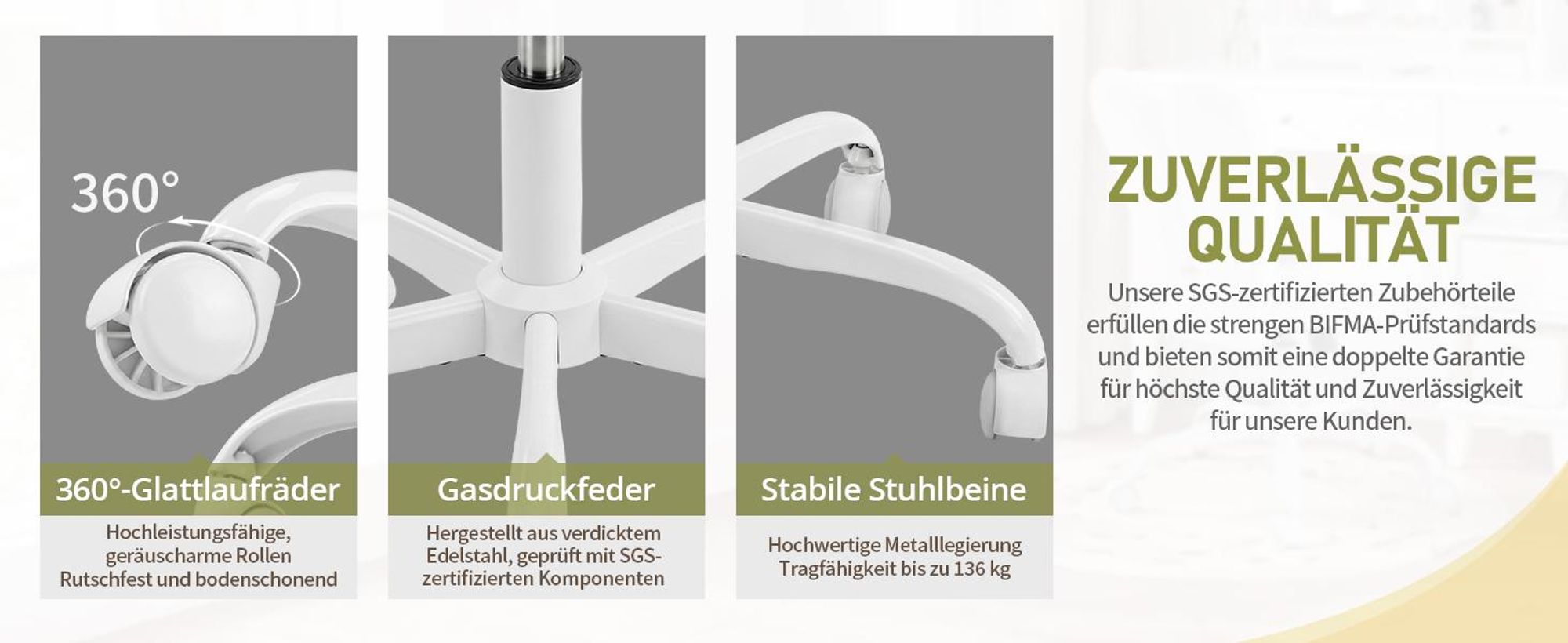 Alightup Drehstuhl in Blütenform mit Lendenkissen,Schreibtischstuhl, Gasfeder, Bezug aus Lammfellstoff, 1 Stück, 59×57×76‑85,5 cm, 360°, Weiß
