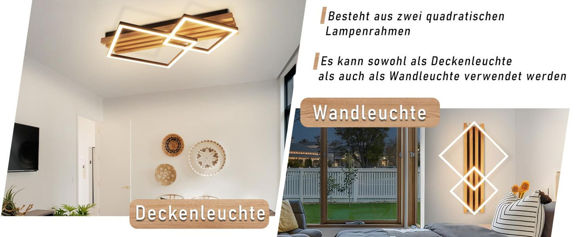 ZMH LED Deckenleuchte Dimmbar Deckenlamape mit Fernbedienung Holz 55CM Schlafzimmerlampe eckig deckenleuchten Geometrisch 36W wohnzimmerlampe