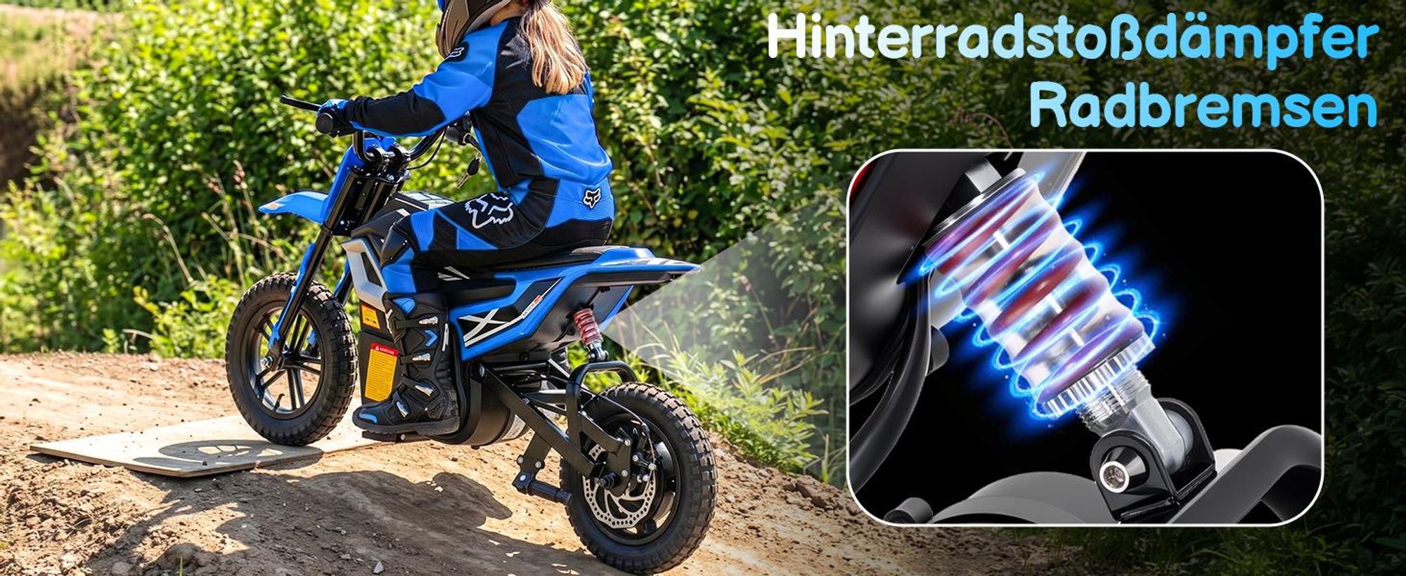 FCH Elektrisches Kindermotorrad, 24 V, 7 Ah, mit Ledersitz, Blau