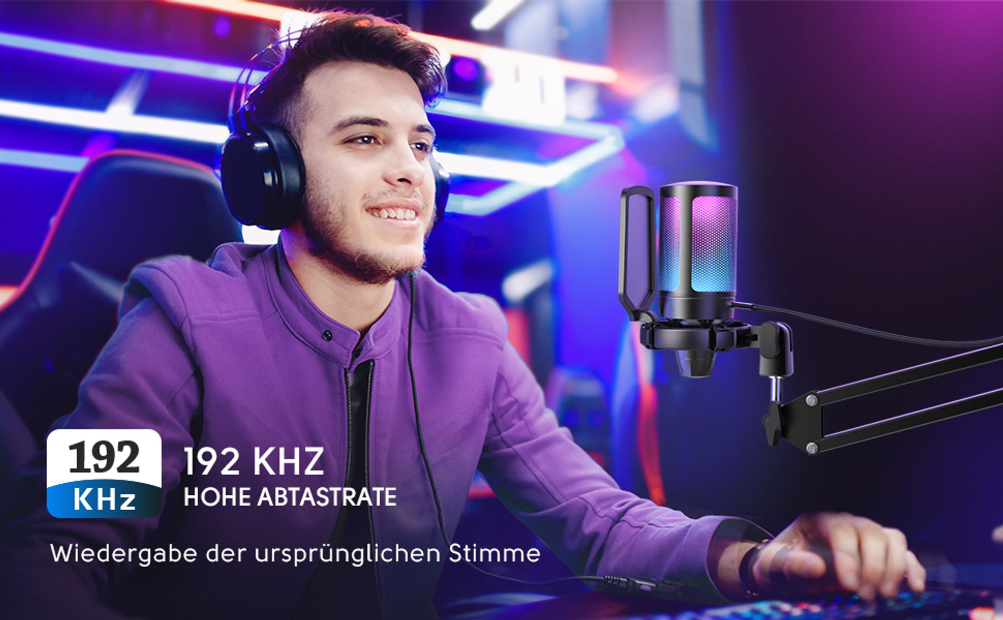 FIFINE Gaming Mikrofon PC mit Arm USB Microphone für Podcast Streaming Studio