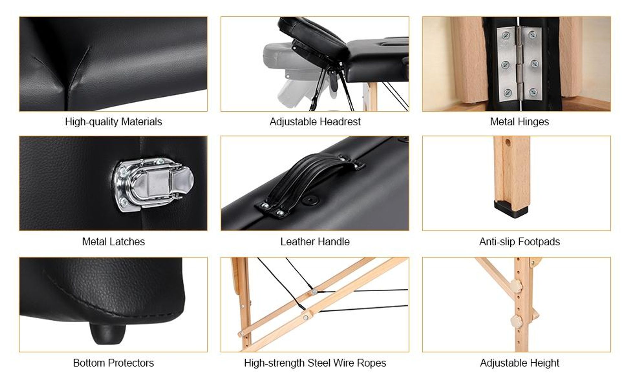 Yaheetech 2 Zonen Massageliege aus Holz, 213 x 82 cm, bis 250 kg, tragbar, klappbar, Massagetisch Kosmetikliege Tattooliege, Schwarz