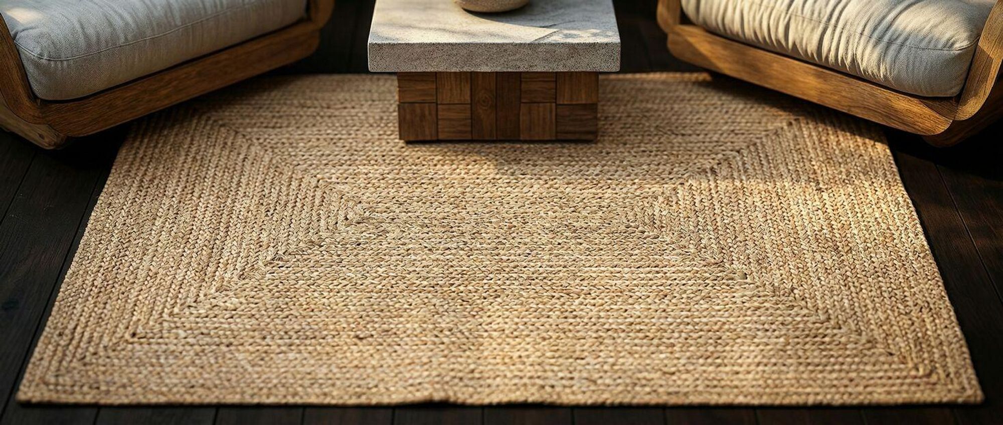 tectake® Geflochtener Teppich 150x80 cm Boho aus Jute- und Kunstfasern pflegeleicht Juteteppich Flachgewebter Teppich in braun
