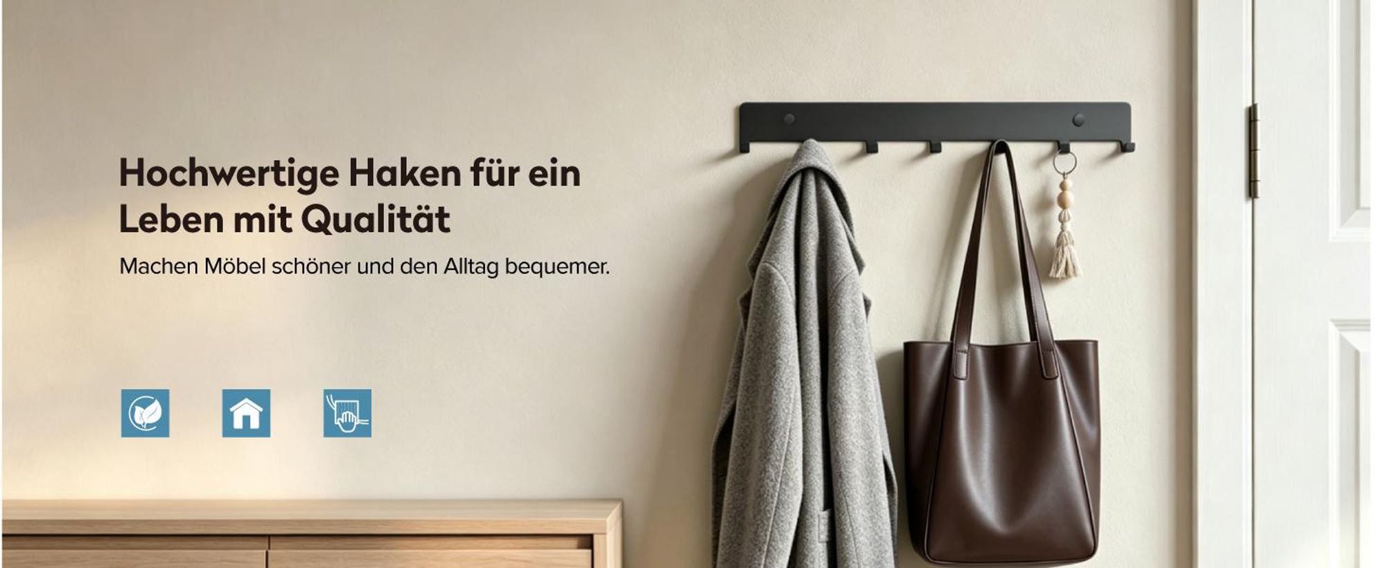doporro Garderobenleiste mit 7 Haken, Wandgarderobe mit Garderobenhaken, Wandhaken, für Flur, Bad und Küche, Schwarz, Stalo-17