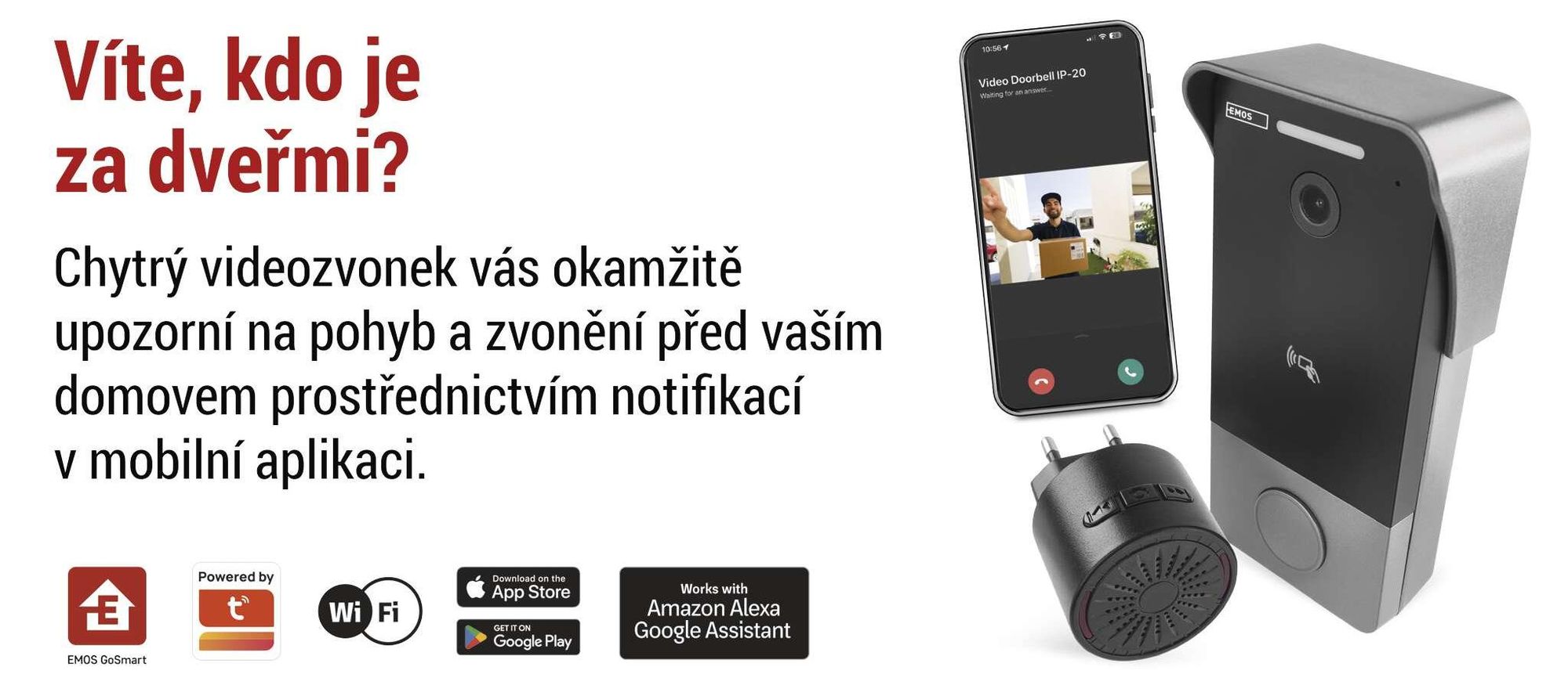 EMOS GoSmart videozvonek s aplikací, 1vodičové připojení Ethernet, vodotěsný, kamera FullHD 2Mp, včetně zvonku, napájecí jednotky, čipů RFID, H4033