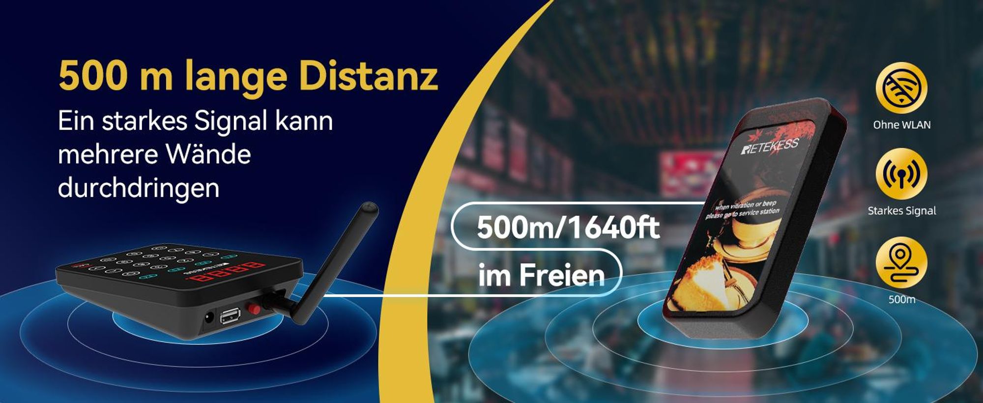 Retekess TD177 Restaurant Pager System, 500m Kundenrufsystem, 20 Pagers, 7 Rufmodi, EIN-Tasten-Kopplung, Außer-Reichweite-Alarm, für Cafe, Kneipen