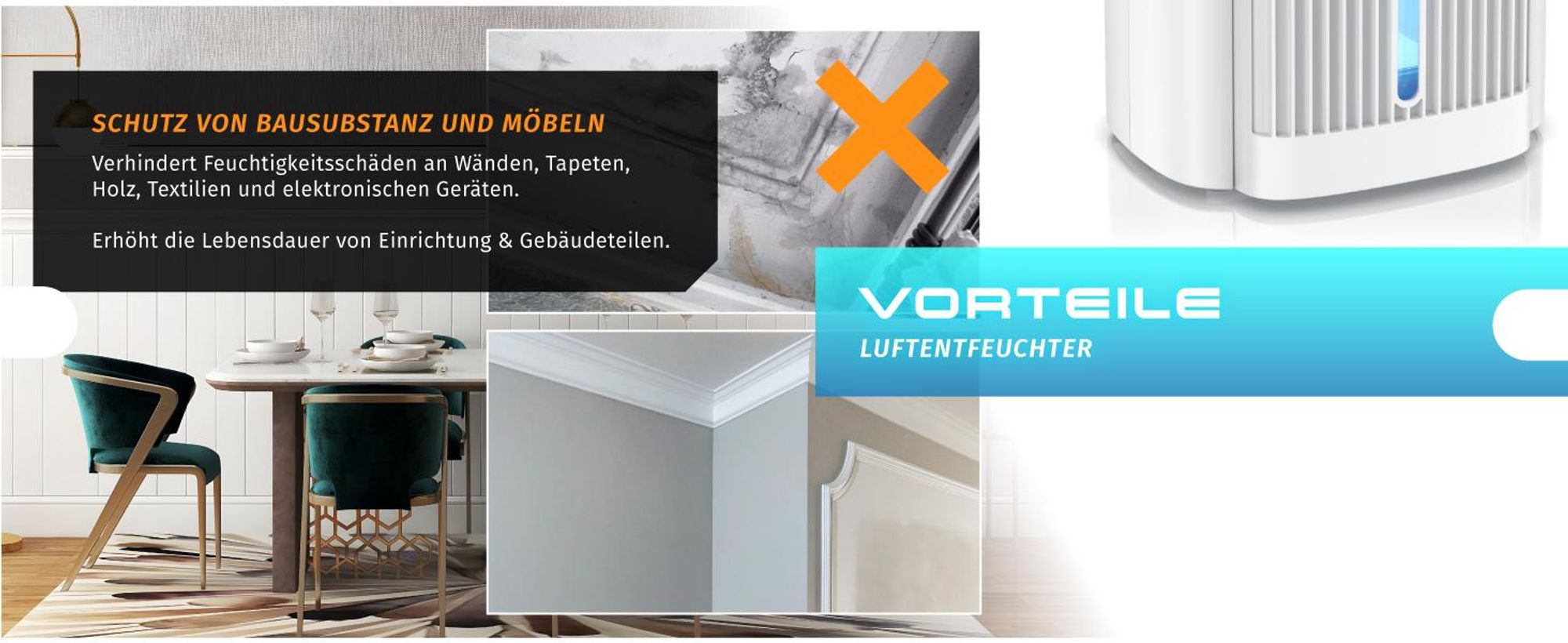 Brandson Luftentfeuchter elektrisch, Raumentfeuchter, klein & leise, Wassertank 2000 ml, für 20 m³ Räume, Entfeuchtung 0,6 l/Tag, Tank 0,6 l, Entfeuchter Peltier Dehumidifier für Wohnung, Badezimmer, Schlafzimmer