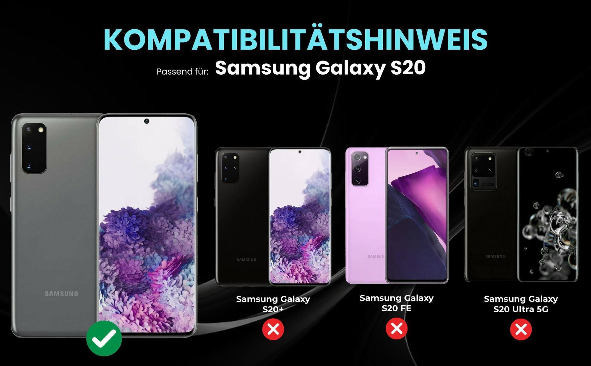 Kompatibilitätshinweise Hülle für Samsung Galaxy S20