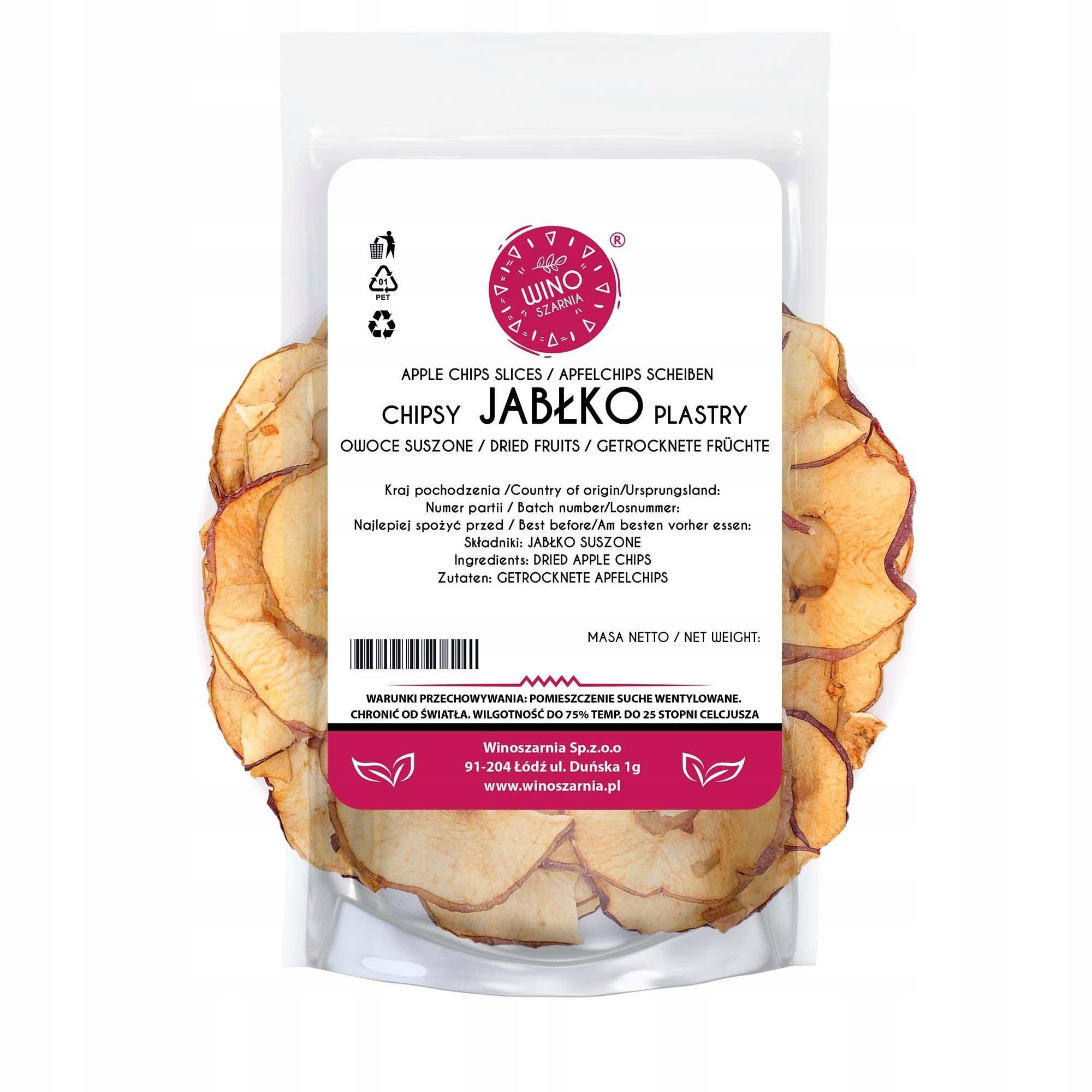 Jablečné chipsy – sušené plátky jablek, 100 g, z jablek se slupkou