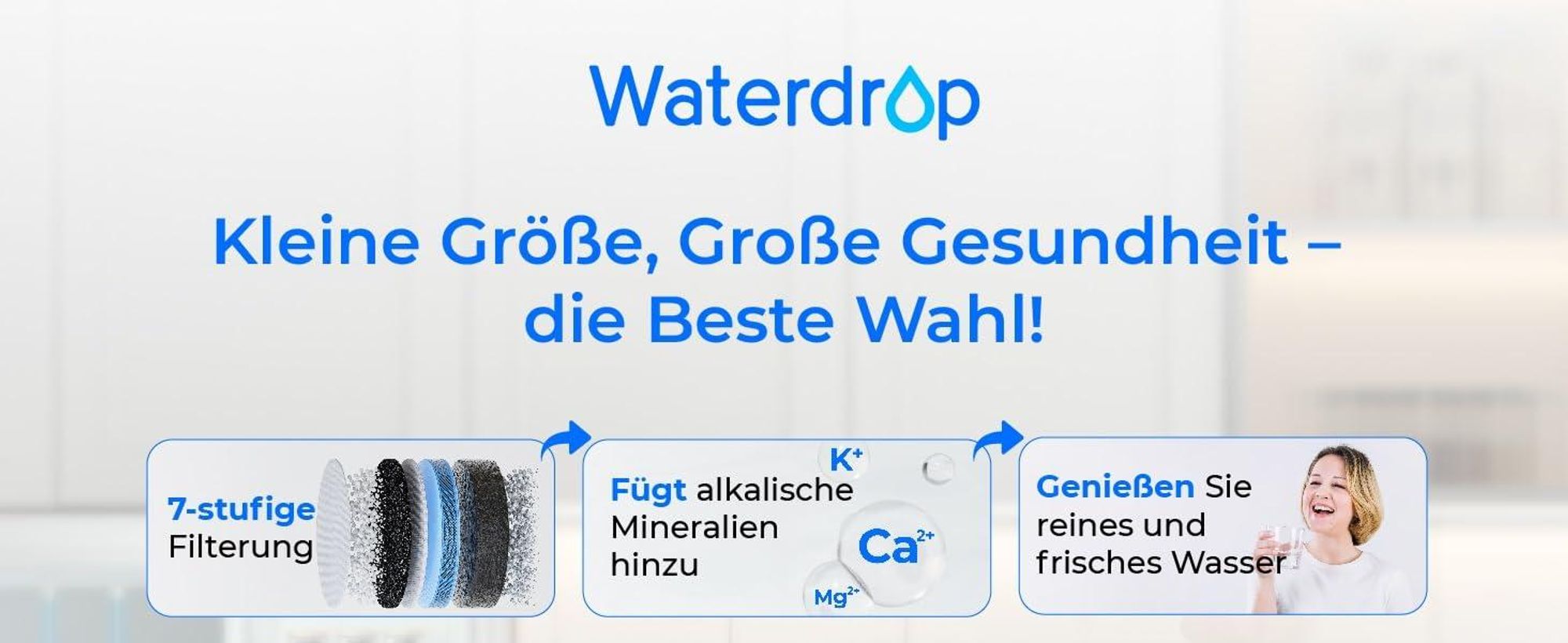[Alkalisches Mineral] Waterdrop CoreRO Umkehrosmoseanlage, NSF/ANSI 58&372 , 7-stufiger Auftish-Wasserfilter, ohne Installation, WD-C1SL