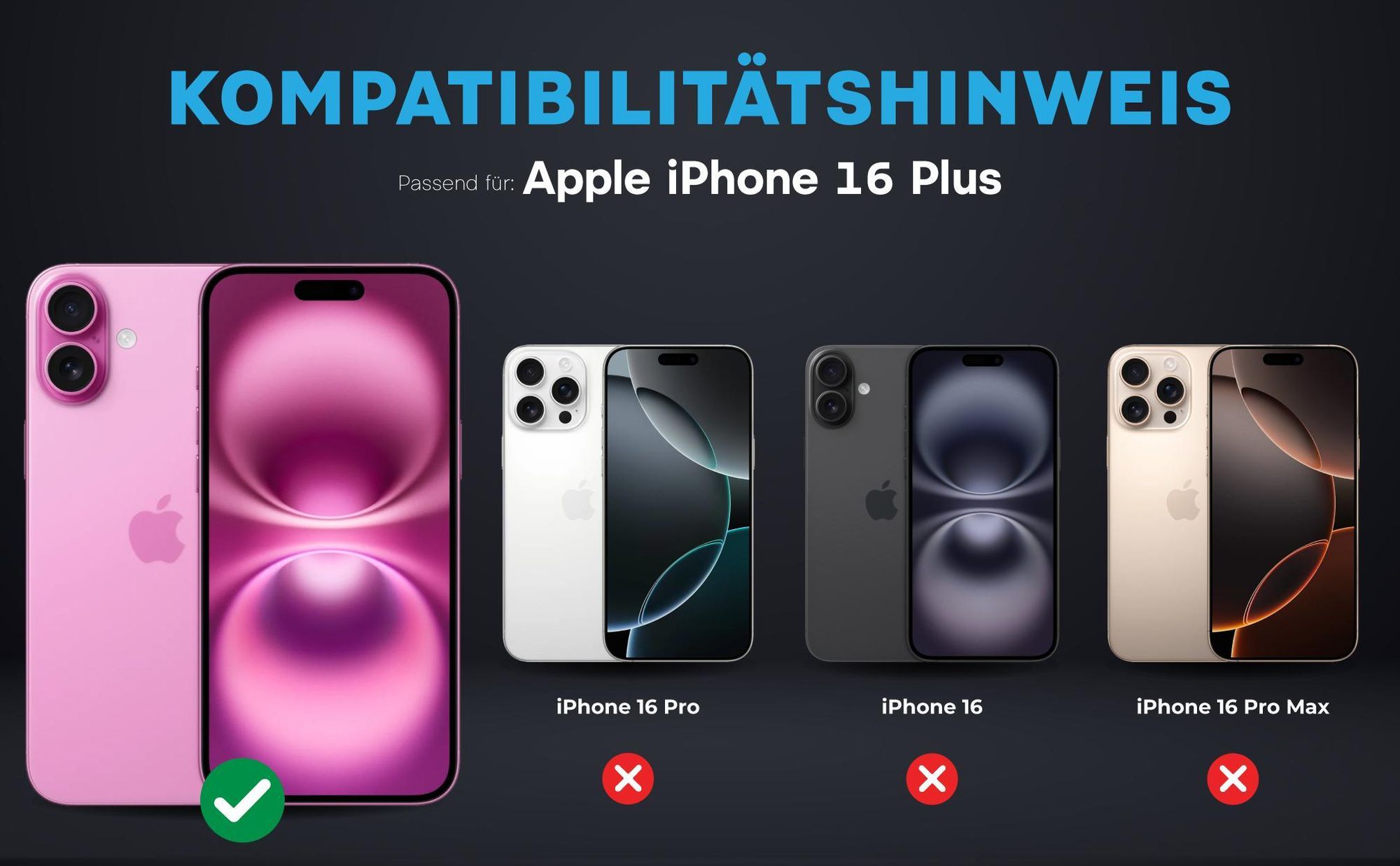 Kompatibilitätshinweise Kameraglas für Apple iPhone 16 Plus