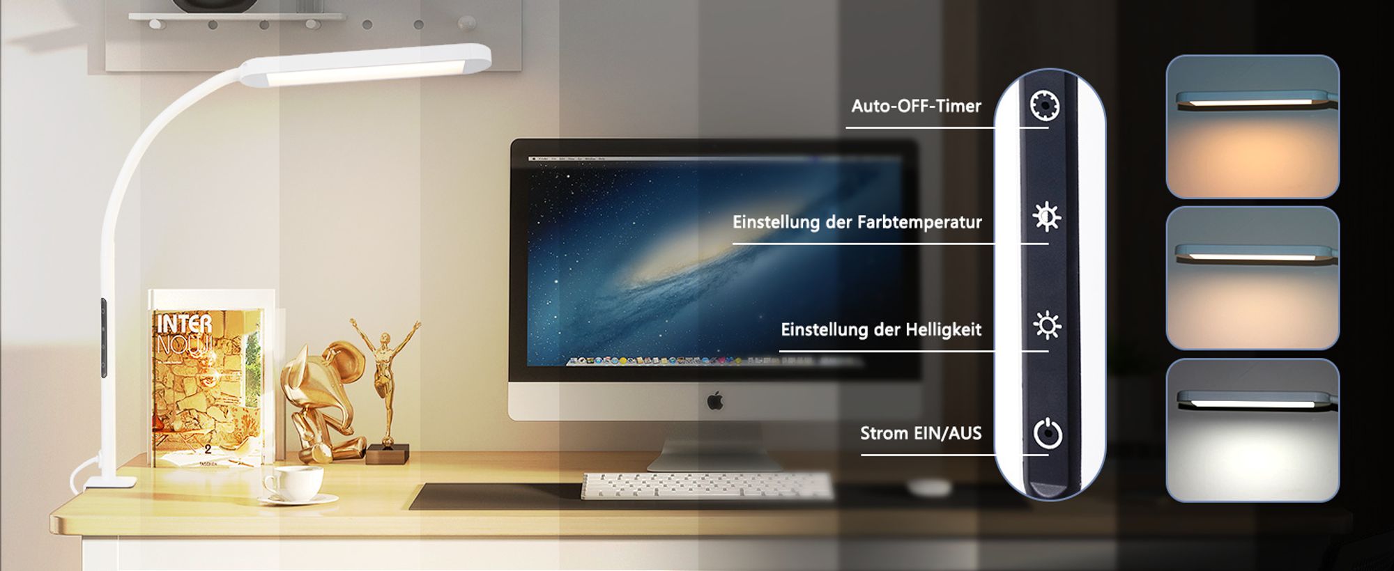 ZMH Schreibtischlampe LED Dimmbar Klemmbar Weiß Arbeitsleuchte 11W Tischlampe Bürolampe Tageslichtlampe Einstellbare Farbtemperaturen Augenschutz mit Timerfunktion Ladefunktion
