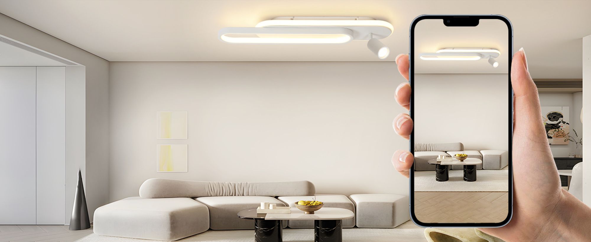 ZMH LED Deckenleuchte Wohnzimmer Deckenlampe Dimmbar mit 1Deckenstrahler Fernbedienung Weiß Küchenlampe 46W Modern 3000K - 6500K Schlafzimmerlampe