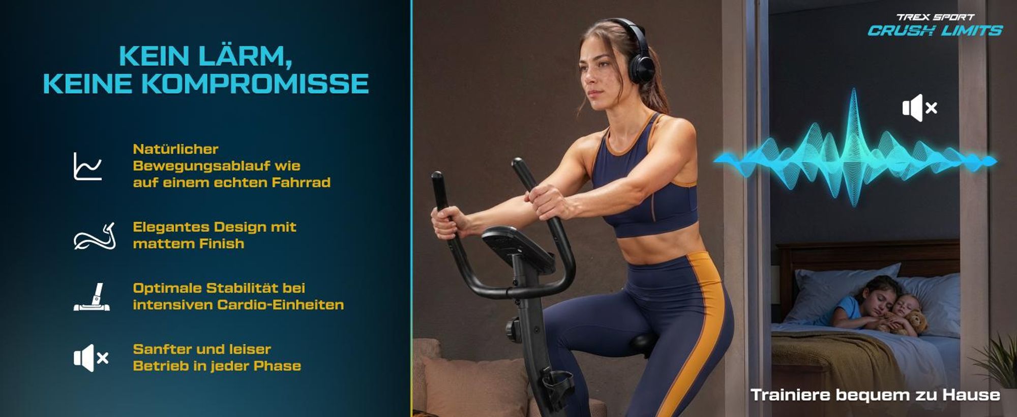 TREX SPORT Heimtrainer Fahrrad für Zuhause TX-380MB RIGON | Magnetisches Fitnessbike, leise | LCD Display, Pulsmesser, 8 Stufen, bis 120kg | Schwarz