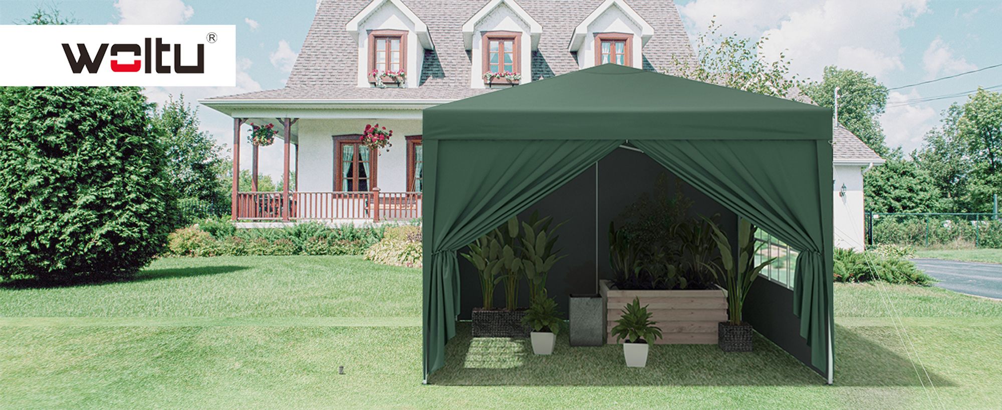 WOLTU Pavillon Pop-Up wasserdichter Faltpavillon, aus Oxford Metallrahmen 3 x 3 m Grün