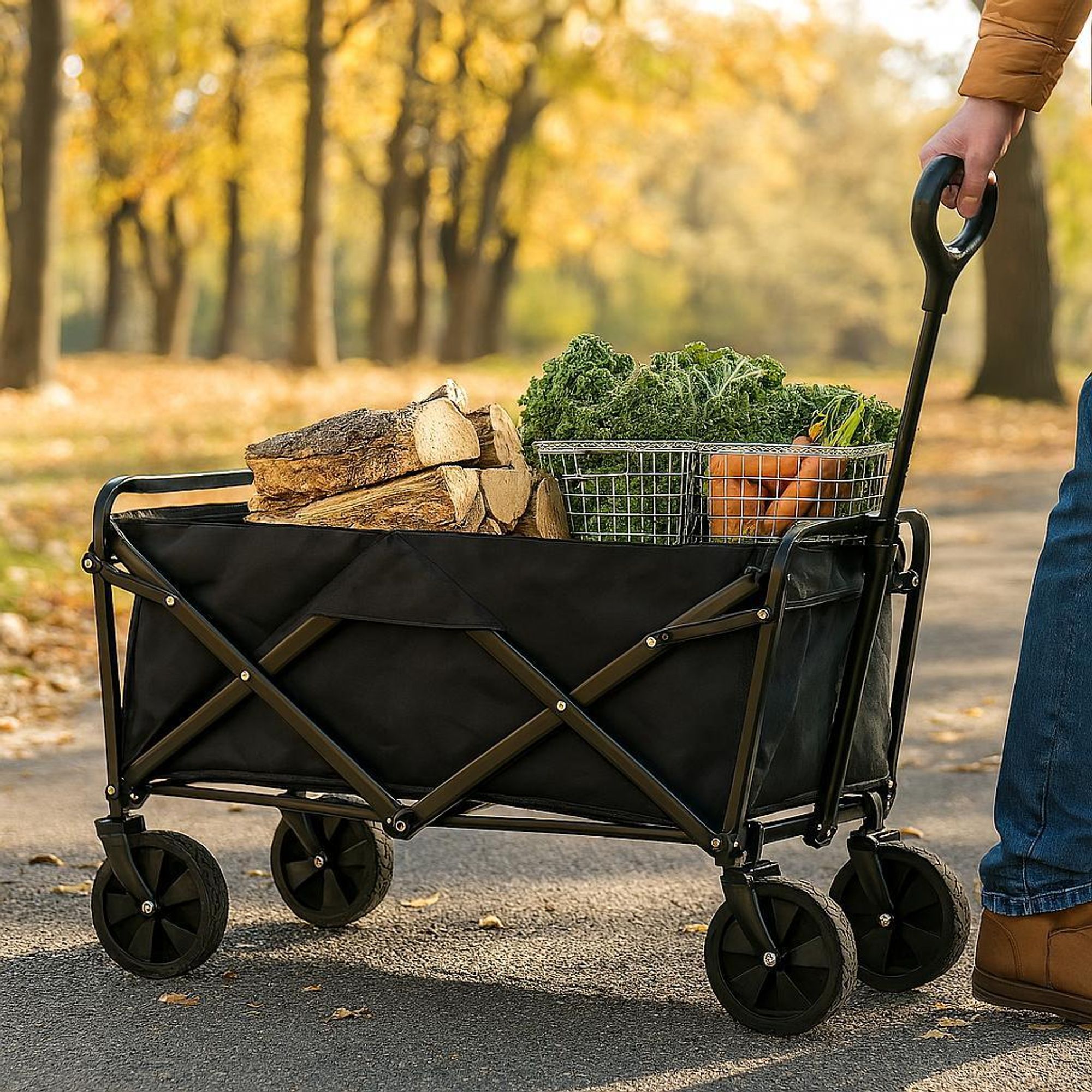 KRAFT&DELE | Bollerwagen, Handwagen faltbar, 90L, 91x59x52cm, Gartenwagen, mit Griff, Transportwagen, Gartenwagen, Faltbollerwagen, Klappbollerwagen, Strandwagen