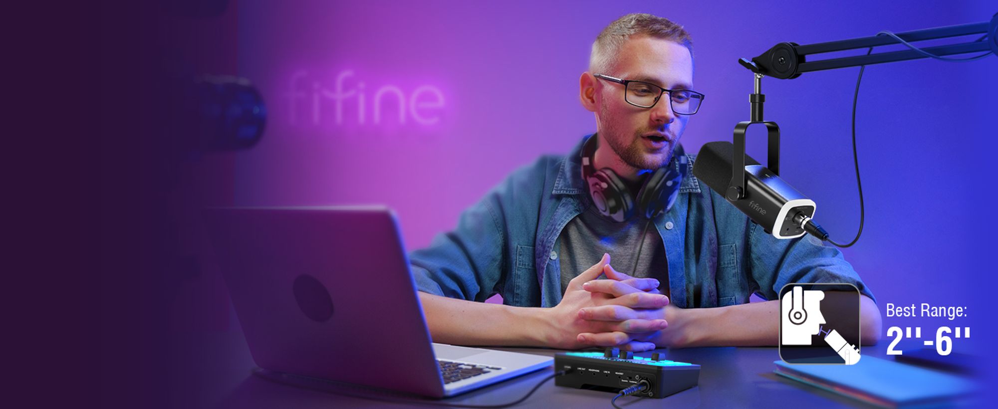 FIFINE Studiomikrofon USB Podcast Mikrofon PC Dynamisches Mikrofon für Aufnahme