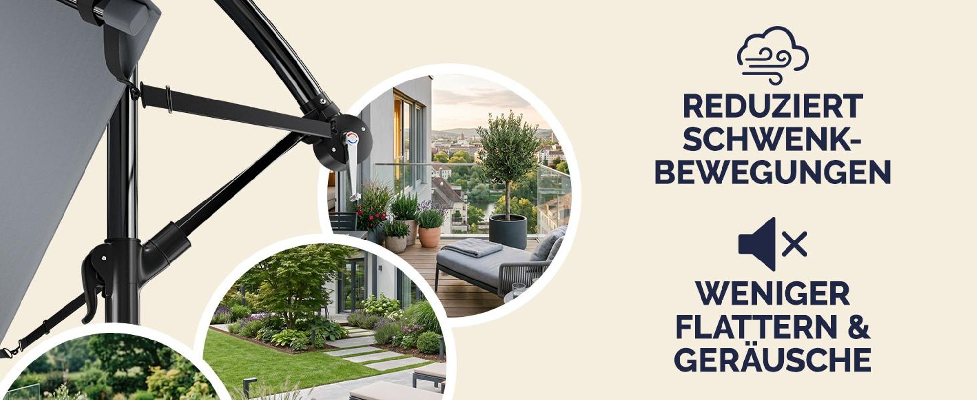 KINGSLEEVE® Windsicherung für Ampelschirme Robuste Metallhaken Variabel Anpassbar Windsicher Windschutz Sonnenschirme Gartenschirme Kurbelschirme