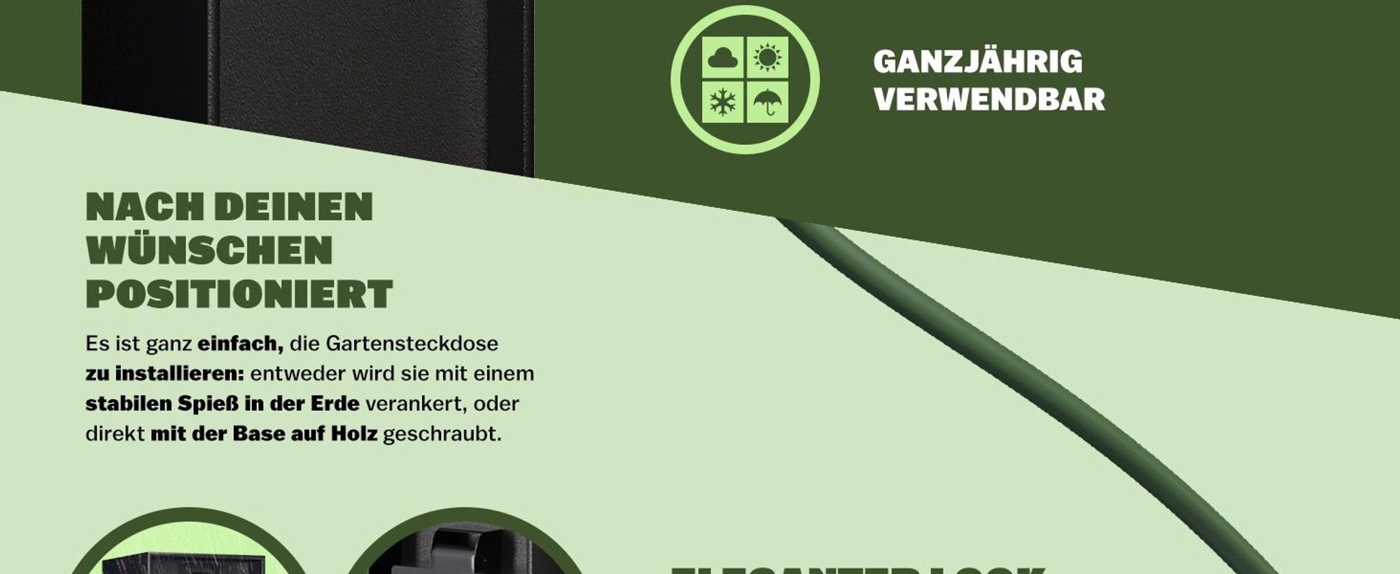 MONZANA® Gartensteckdose 2fach IP44 Metallspieß Garten Außensteckdose Steckdosensäule Mehrfachsteckdose Steckdosenverteiler outdoor Edelstahl Schwarz